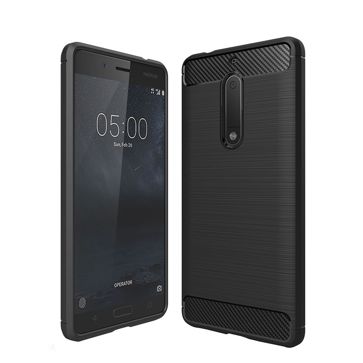 König Design Handyhülle Nokia 5, Nokia 5 Handyhülle Carbon Optik Backcover Schwarz