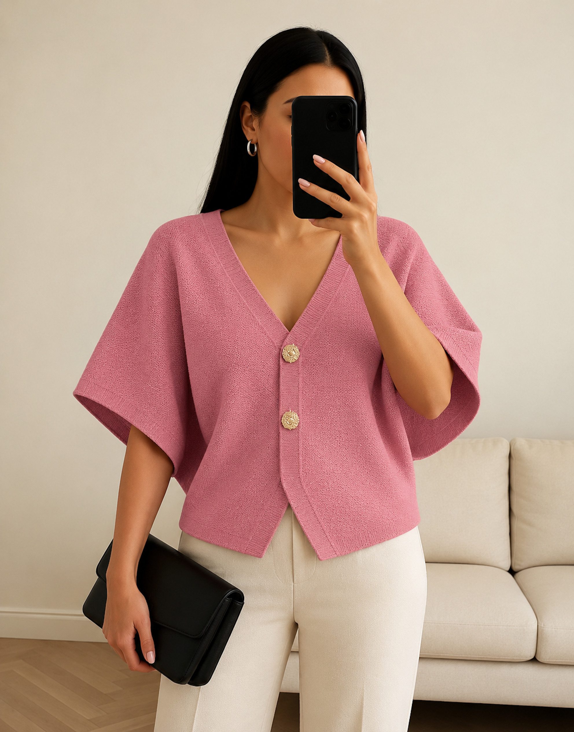 Worldclassca Strickjacke WORLDCLASSCA Strickjacke kurzarm Cardigan Strickpulllover mit Knopf Neue Kollektion - Stilvolle und gemütliche Strickmode für Damen