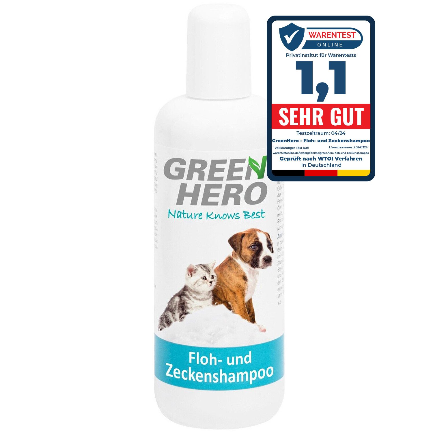 GreenHero Tiershampoo Floh- und Zeckenshampoo für Hund & Katze, 250 ml