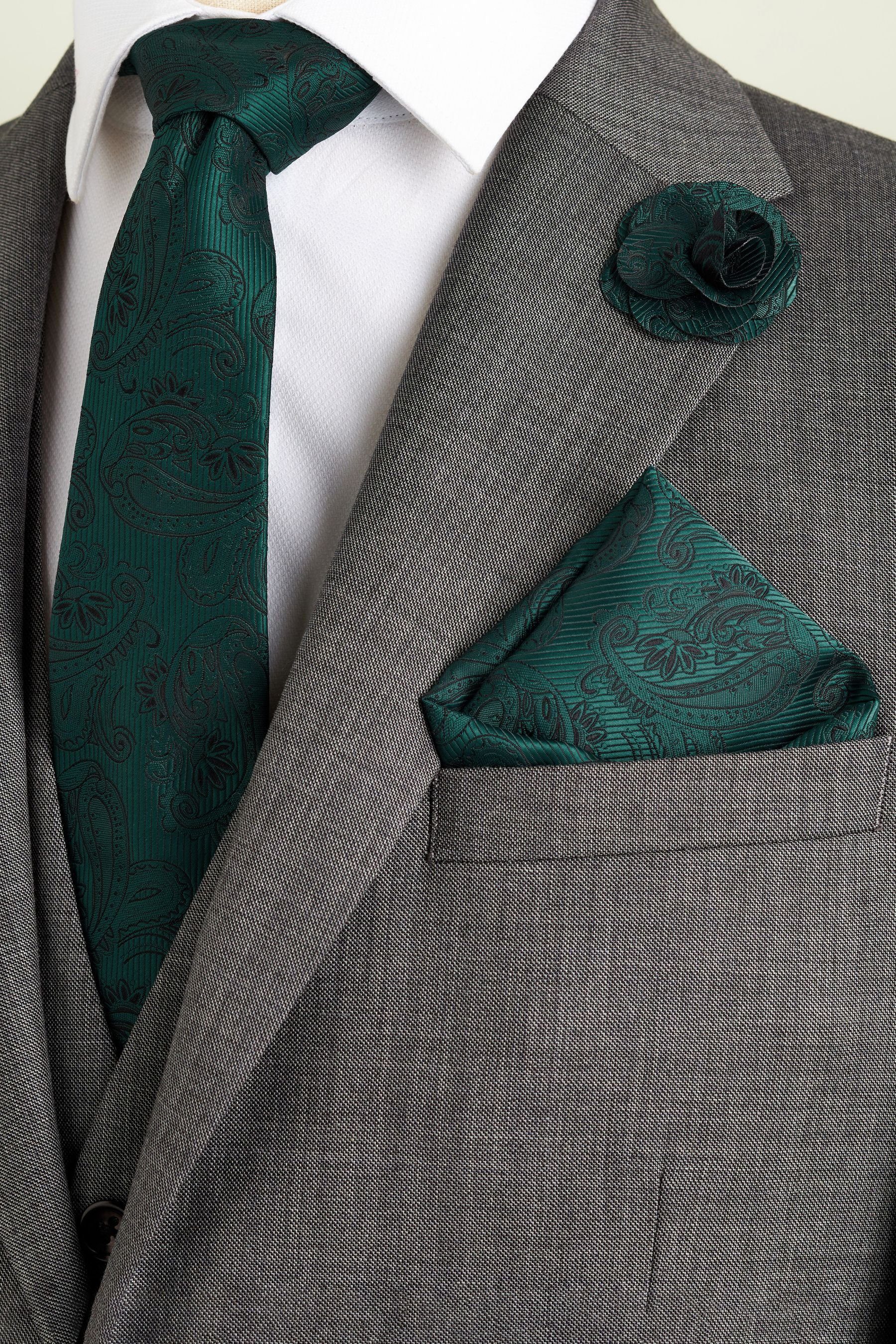 Forest (3-St) Paisley und Krawatte, Next Krawatte Anstecknadel Green Einstecktuch Schmale