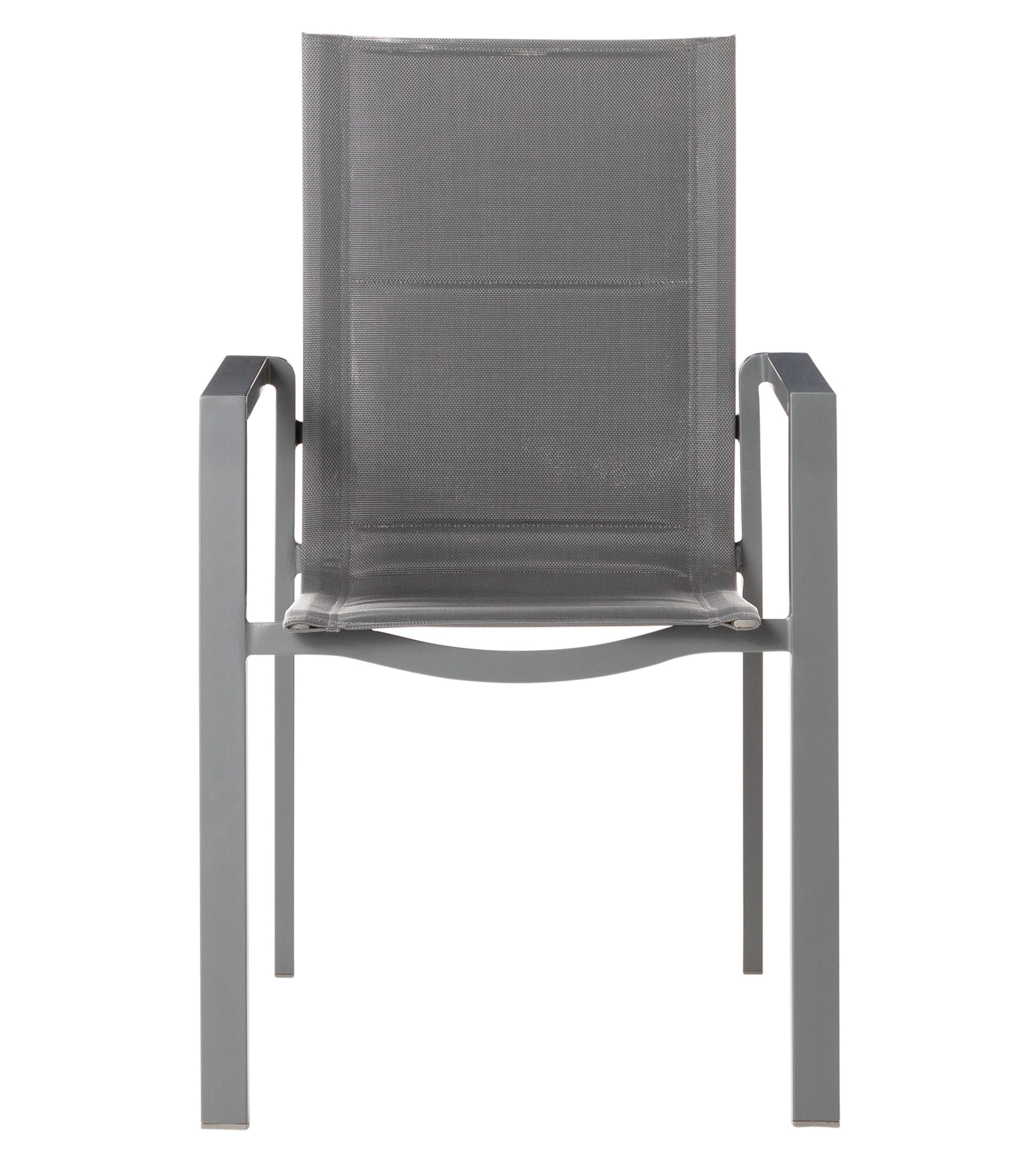 Dehner Gartenstuhl Stapelstuhl Palermo, ca. 91.5 x 56.5 x 67 cm, Aluminium / Textilene, moderner Gartenstuhl mit Armlehne, leicht und platzsparend