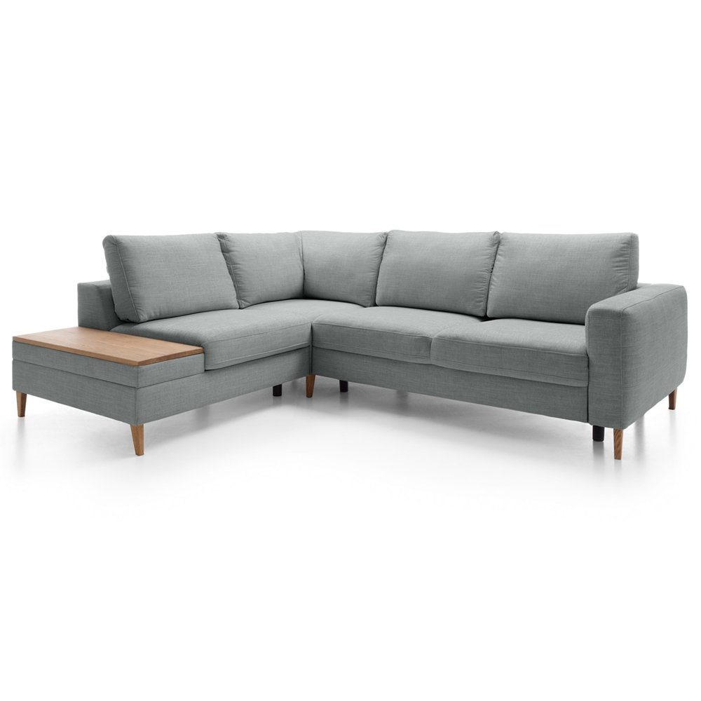Lomadox Sofa ADANA-155, L-Form, langer Schenkel rechts, Schlaffunktion, Bettkasten, Holzablage
