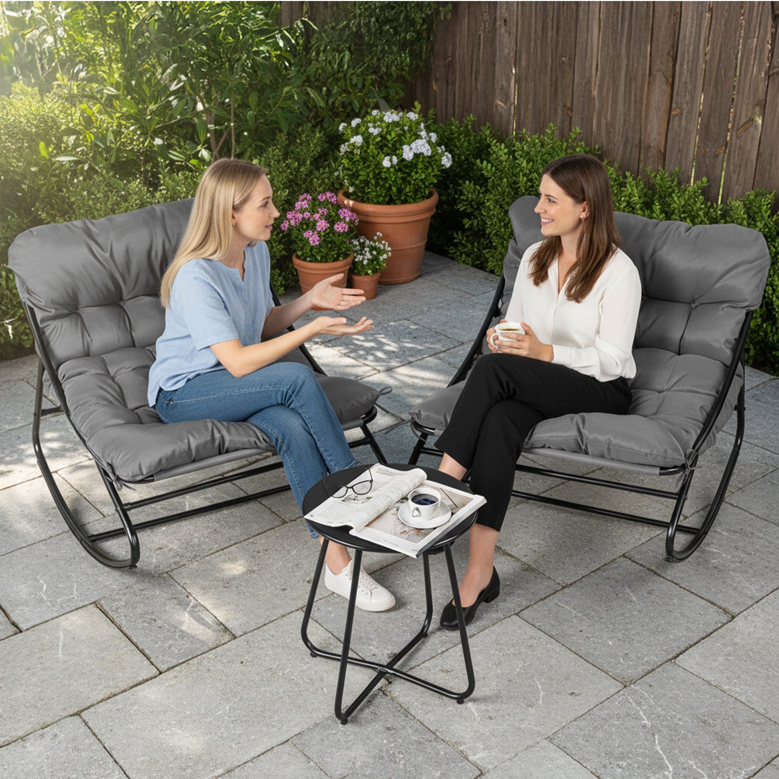 VINGLI Balkonset Balkonmöbel Set 3 teilig, Schaukelstühlen und Tisch, Grau/ günstig online kaufen