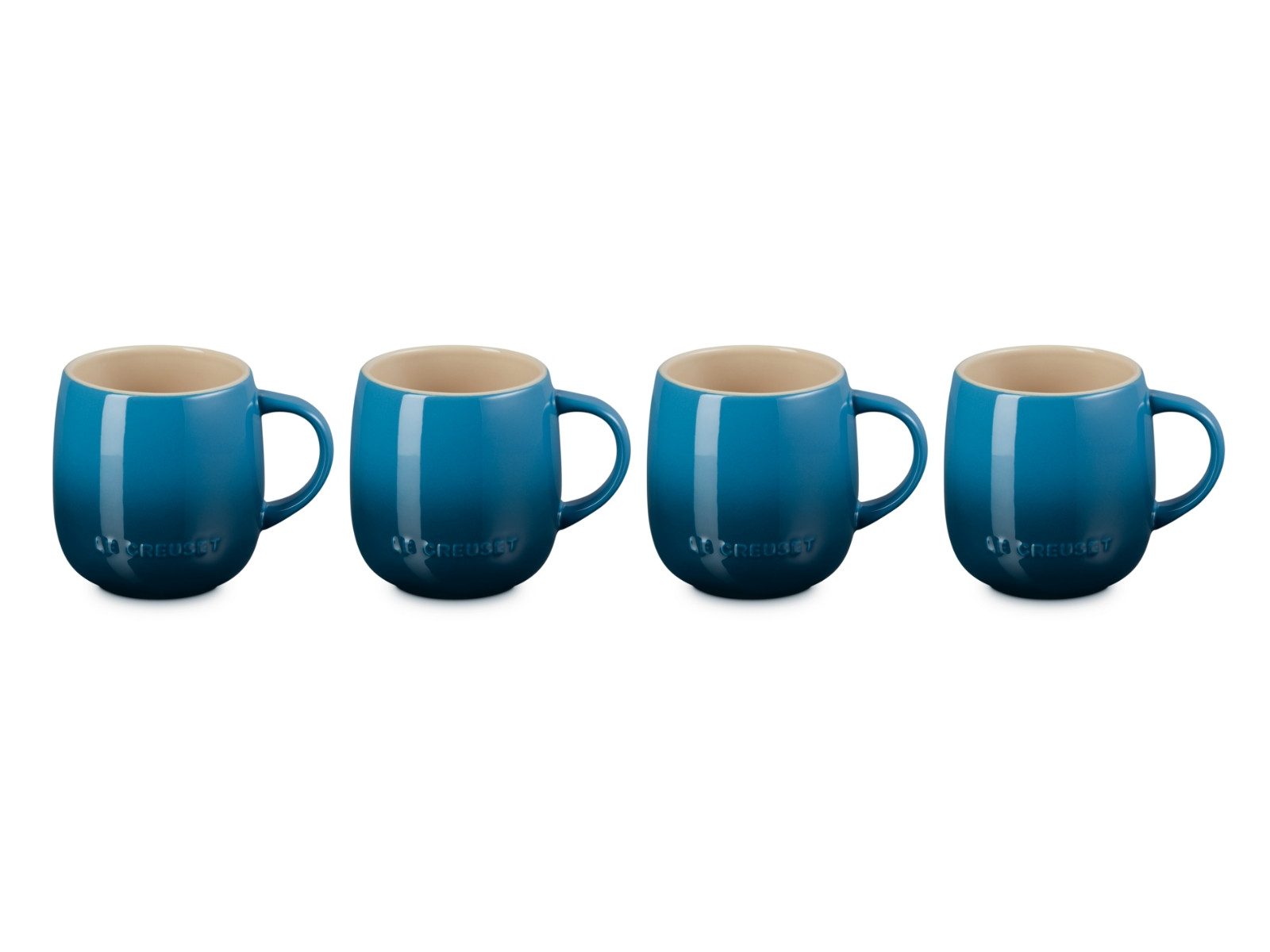 LE CREUSET Becher Becher mit Henkel deep teal 0,37l Set 4tlg, Steinzeug