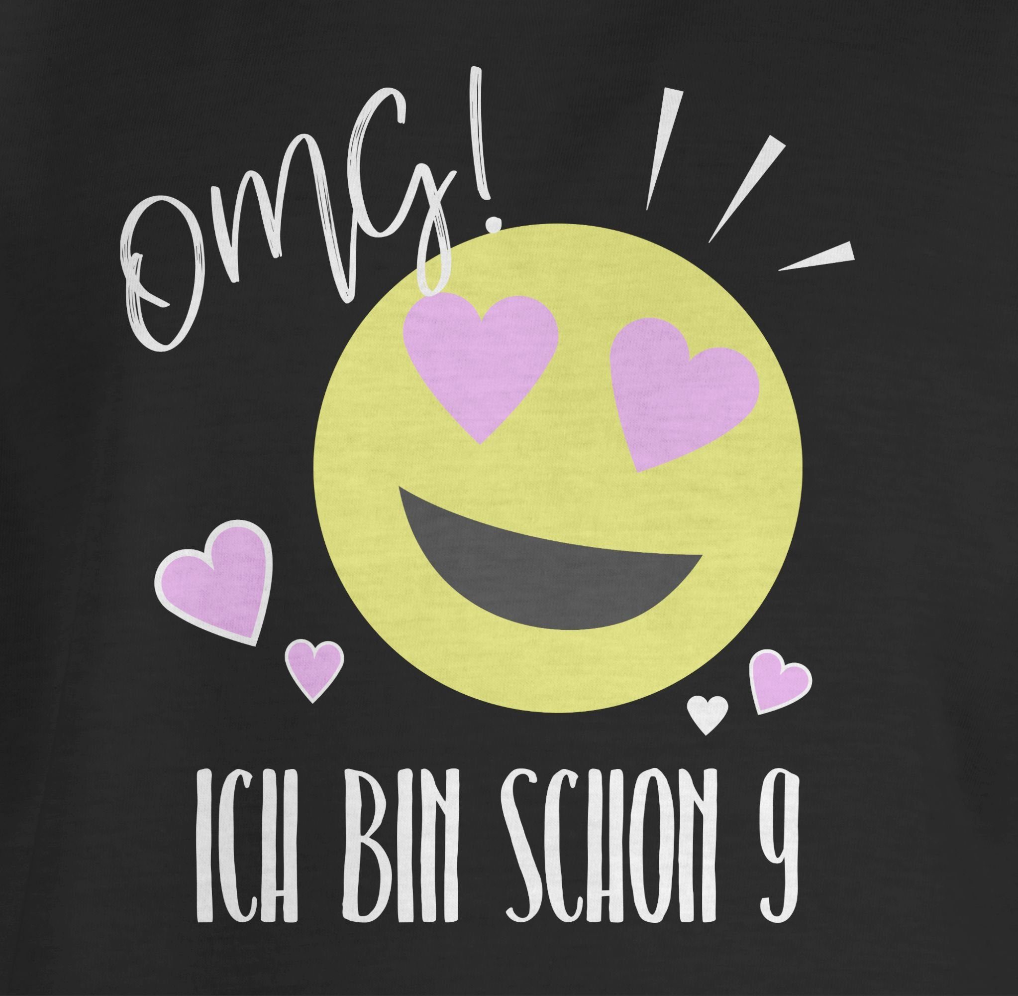 OMG 2 Schwarz neun schon 9. Ich T-Shirt bin Shirtracer Geburtstag Emoticon