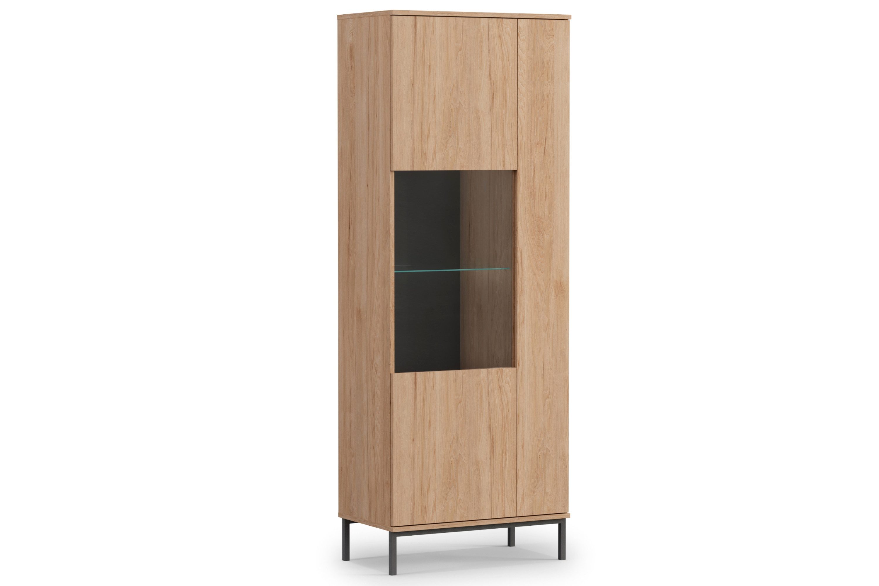 KONSIMO® Glasvitrine ERISTI Vitrine, hergestellt in der EU Standvitrine mit Glasboden, Modern Wohnzimmer, Anrichte, Metallfüße