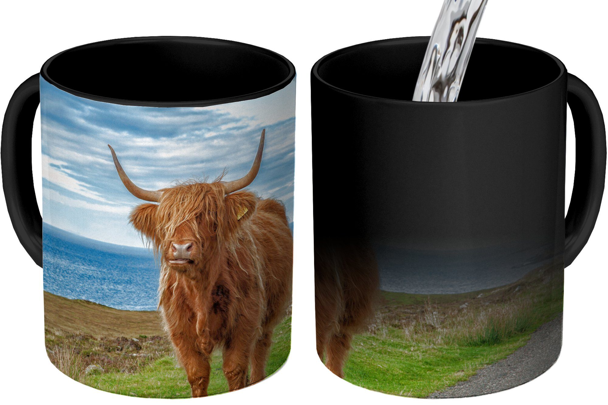 Schottische Geschenk Zaubertasse, - Kaffeetassen, Tasse Landschaft, - Wolken Keramik, Highlander Teetasse, Farbwechsel, MuchoWow