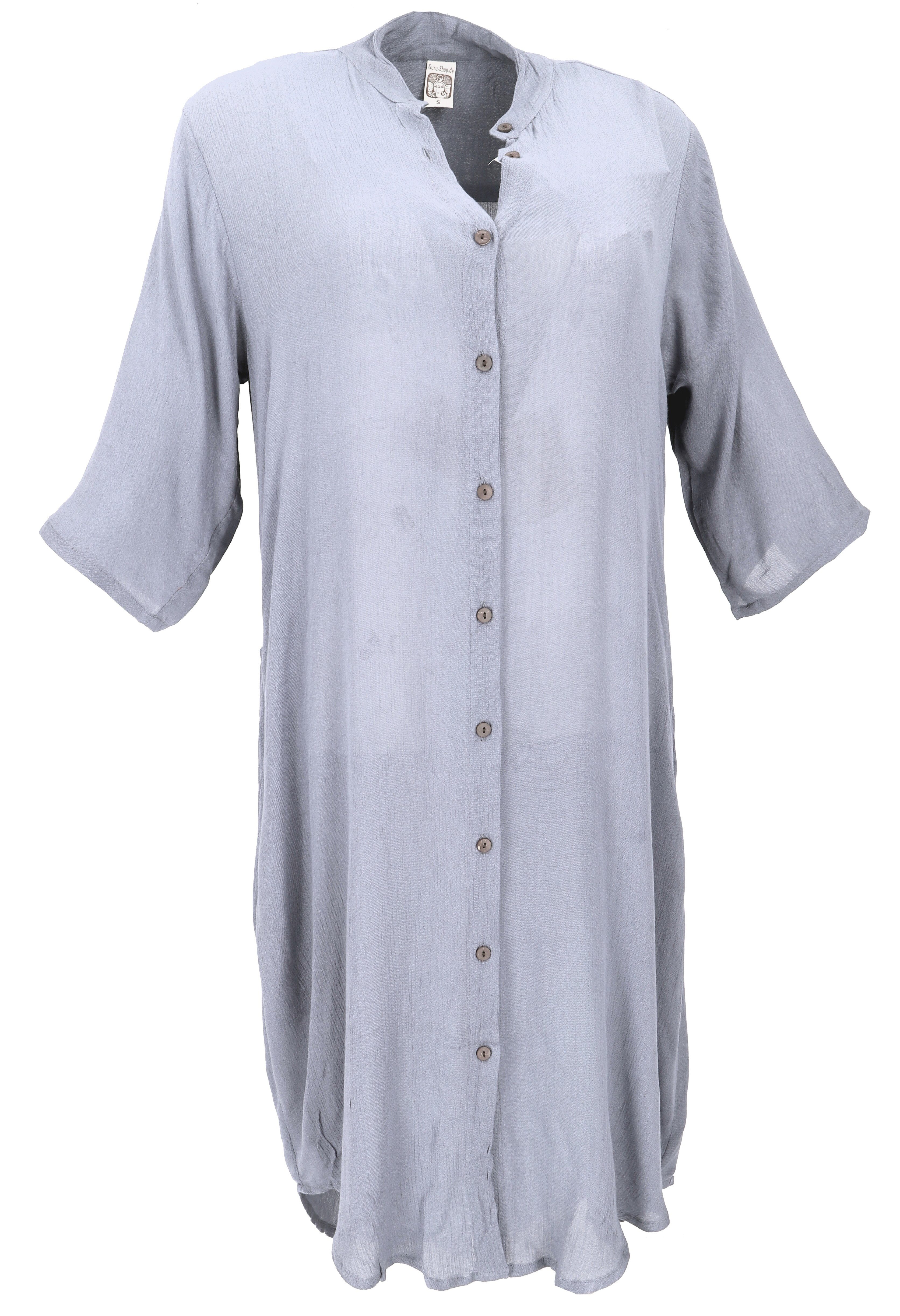 Guru-Shop Midikleid Boho Hemdkleid, lange Viskose Crepe Tunika -.. alternative Bekleidung
