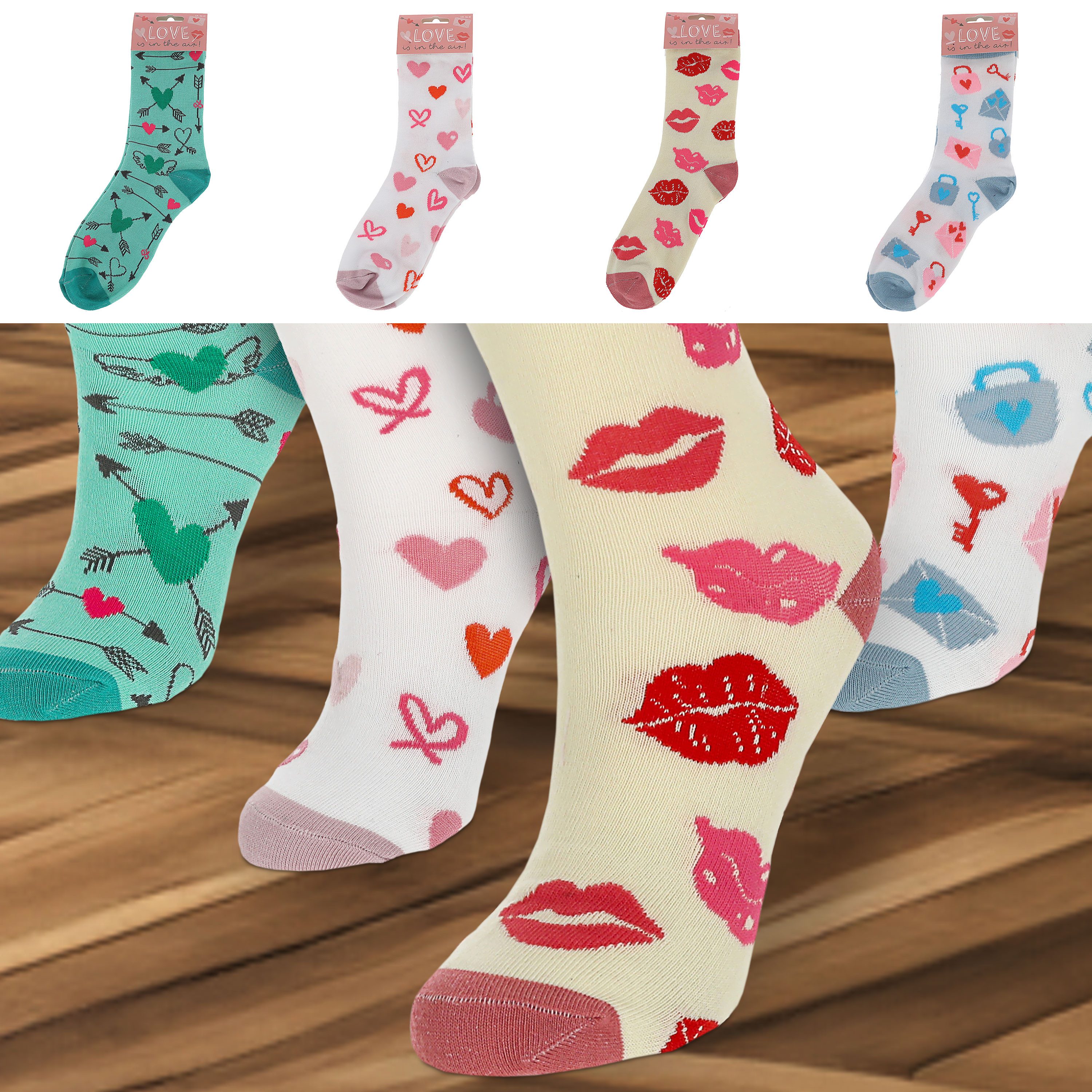 CEPEWA Socken Damensocken Love 4er Pack 36-41 bunt Polyester Baumwolle Elasthan