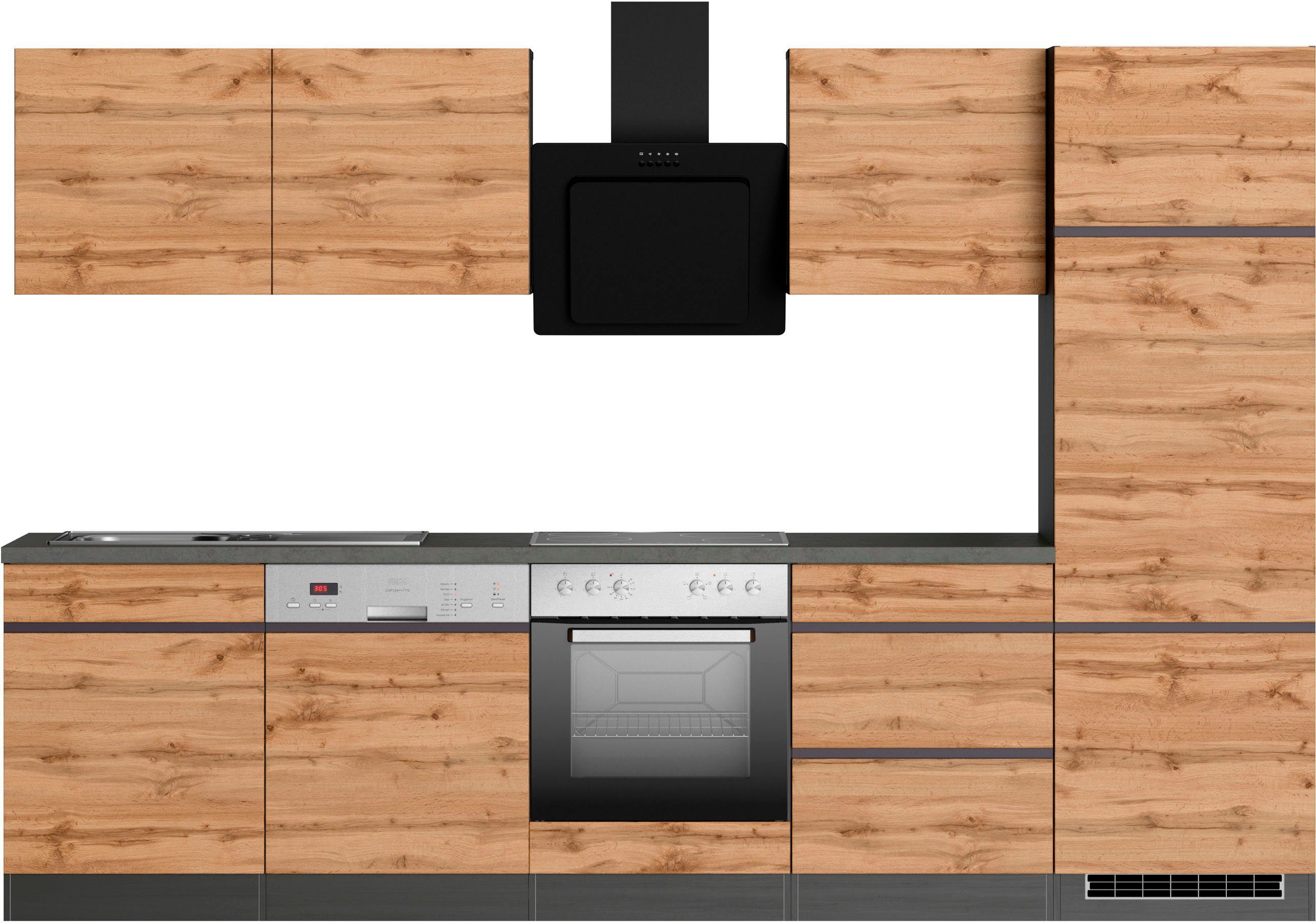 KOCHSTATION Küchenzeile KS-Riesa, Stellbreite 300 cm, wahlweise mit oder ohne E-Geräte
