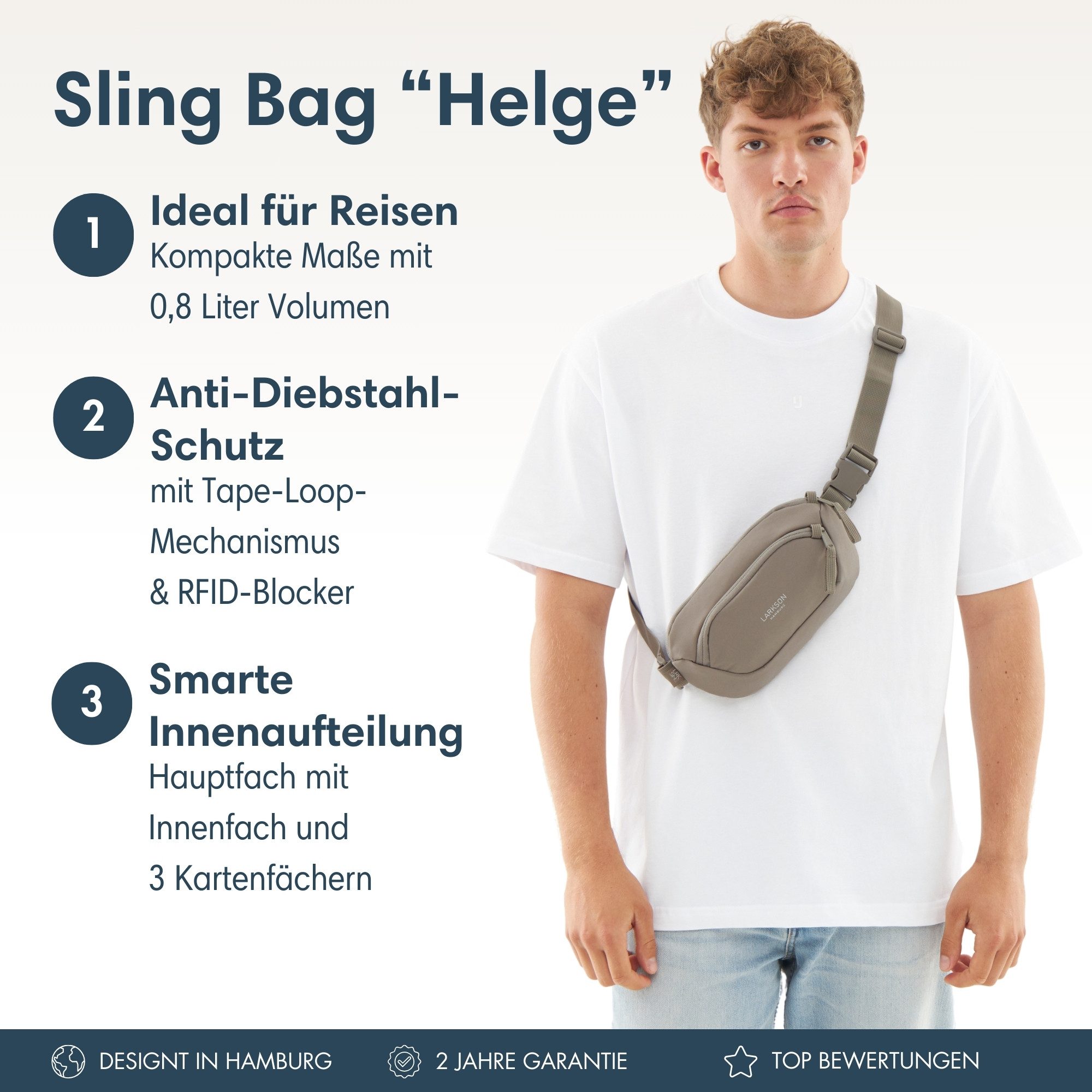 LARKSON Gürteltasche Helge Bauchtasche mit RFID-Blocker für Alltag & (1-tlg), Anti-Diebstahl-Loops über Reißverschluss, Wasserabweisend – Bild 2 von 5