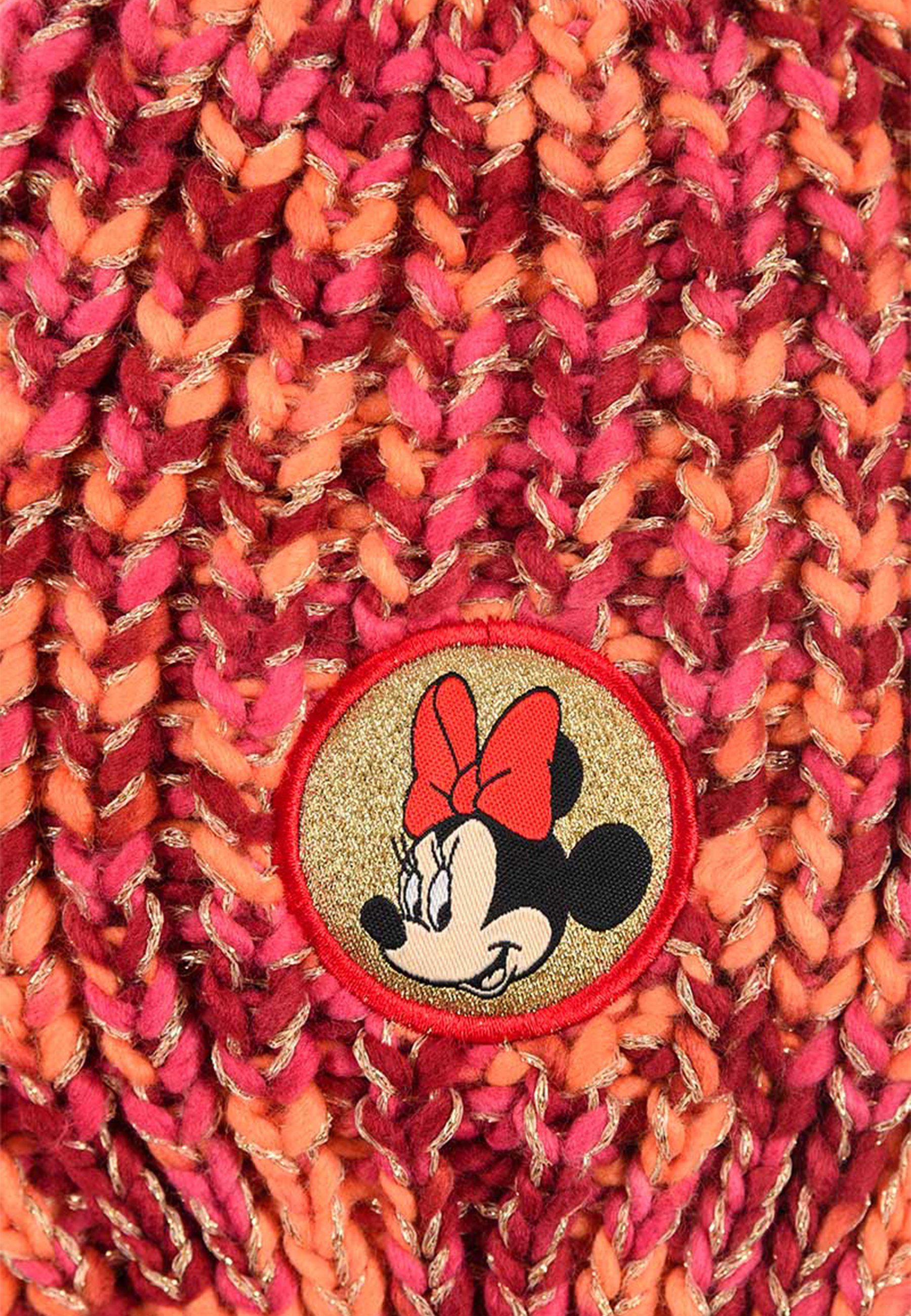 Disney Minnie Mouse Bommelmütze Kinder Mädchen Winter-Mütze Strick-Mütze mit Kunstpelz Bommel