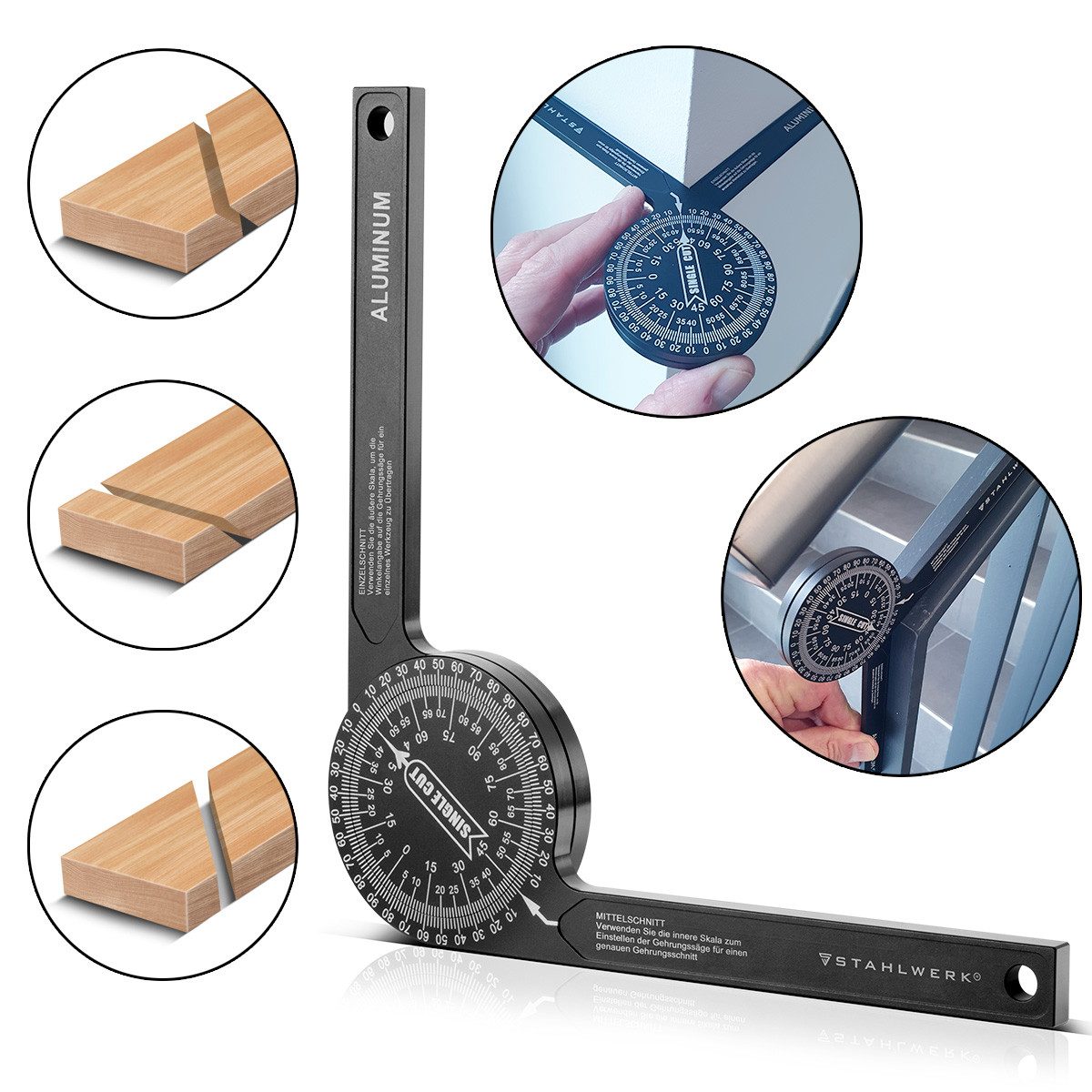 STAHLWERK Транспортир Транспортир 360° Grad Aluminium, L:22,5 cm, (Set, Einzelartikel), Messbereich von 360° Grad