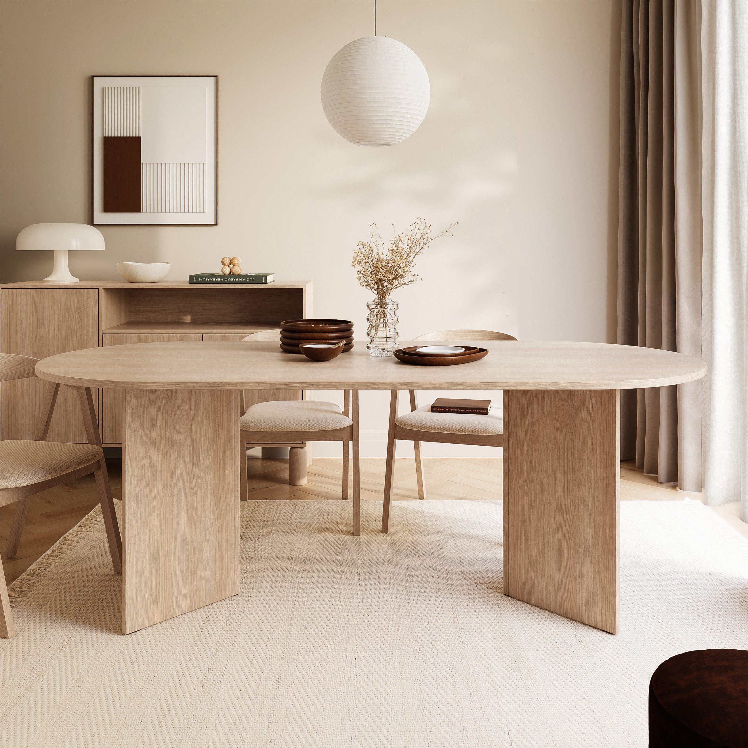 yourhouse24 Esstisch Ovaler (203 cm) in Eiche-Dekor mit massivem V-Gestell