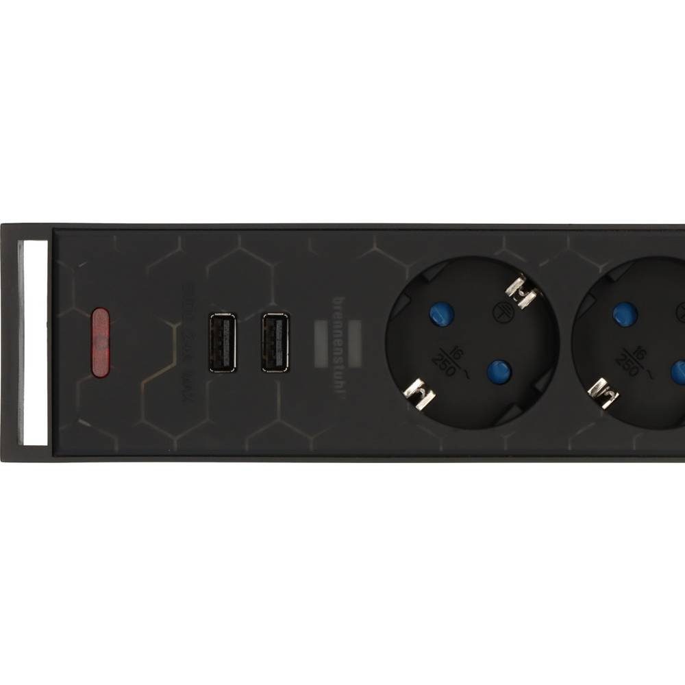 Brennenstuhl Gaming Steckdosenleiste GSL 05 USB-Ladeausgang, mit 5-fach mit Steckdosenleiste, Schalter mit 2