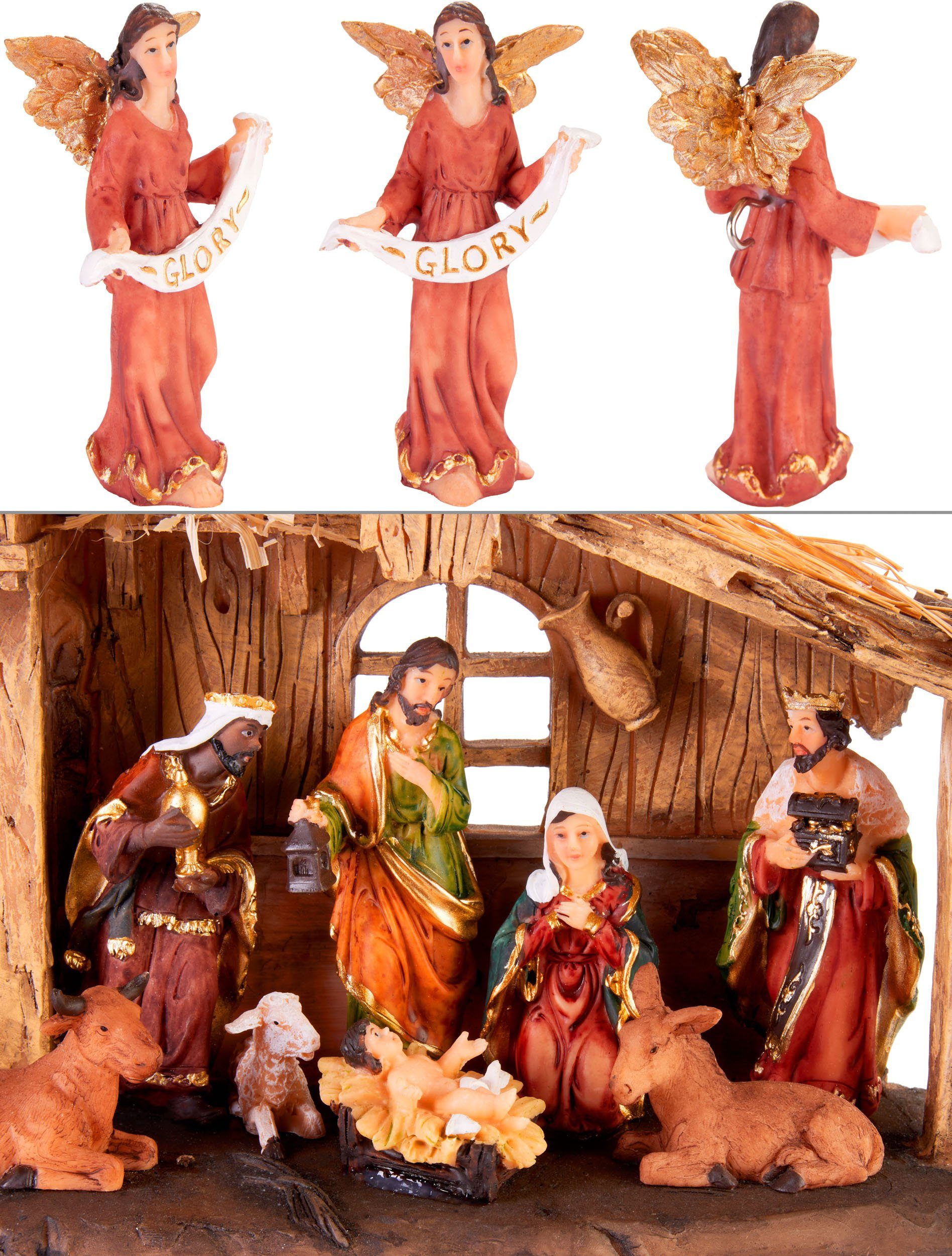St), Weihnachtskrippe - Harz 11 Figuren - Krippenset Krippenfigur Weihnachten handbemalten (Weihnachtsfigur 1 mit Skulptur aus 32 cm Tischdekoration Krippe, Weihnachtsdekoration BRUBAKER -