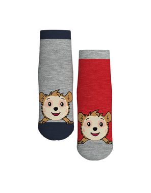 Bobo Siebenschläfer Kurzsocken 2er-Pack Kindersocken, rot/grau (Set, 2er-Pack) mit eingestricktem Bobo Siebenschläfer Motiv