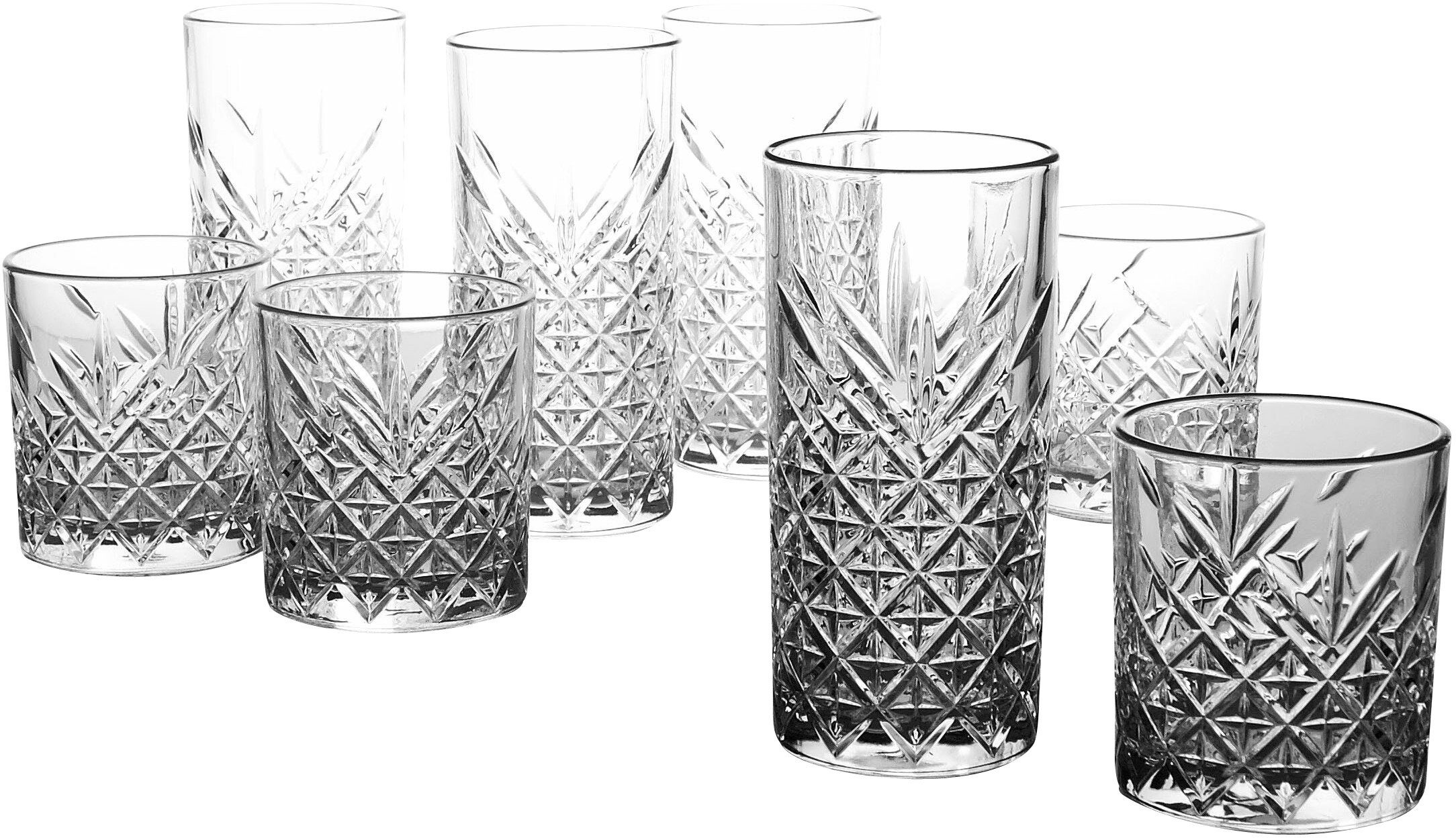 CreaTable Gläser-Set TIMELESS Trinkgläser, Glas, 4 Wassergläser, 4 Whiskygläser im Set