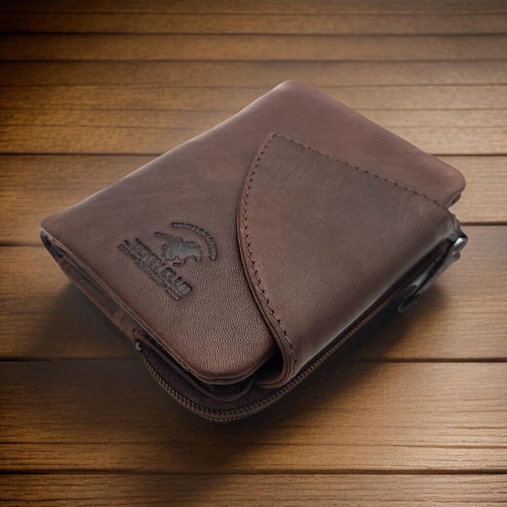 JOCKEY CLUB Mini Geldbörse kleines echt Leder Portemonnaie, Geldbeutel mit RFID Schutz, ideal auch für den Urlaub, gewachstes Rindleder