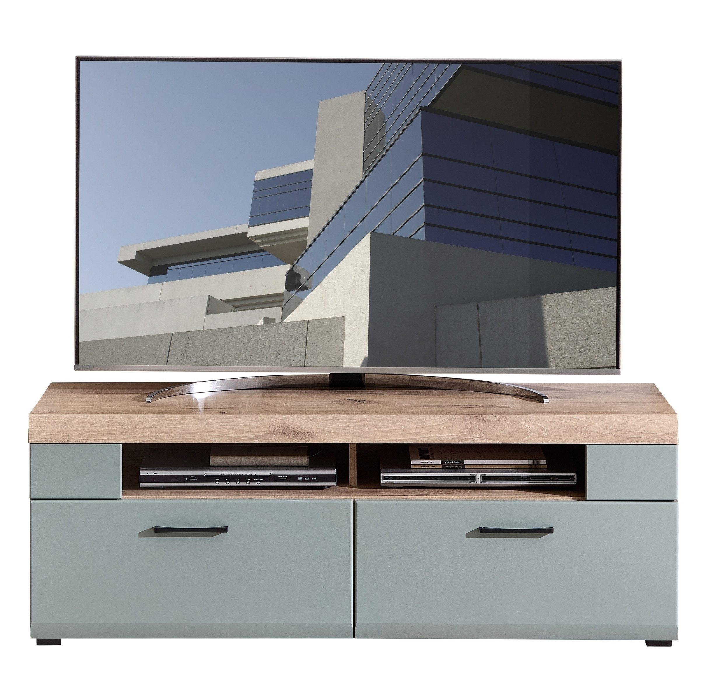 freiraum Lowboard Kathlin, 2 Schübe, schilfgrün / Eiche Dekor - 140x51x47 (BxHxT)