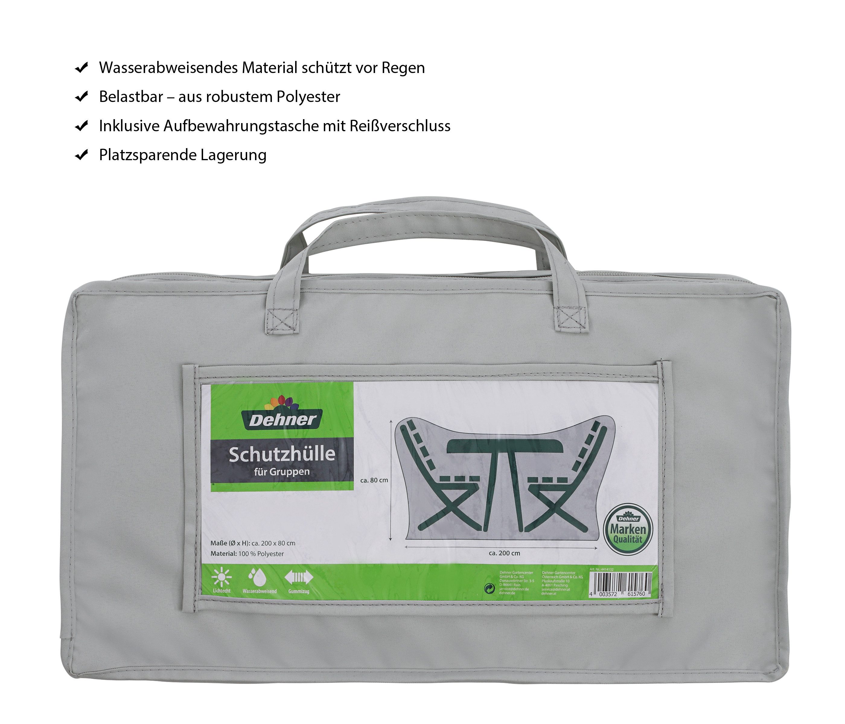 Dehner Gartenmöbel-Schutzhülle Runde Sitzgruppe, Ø 200 cm, Höhe 80 cm, Polyester, Abdeckhaube aus qualitativ hochwertigem & strapazierfähigem Polyester