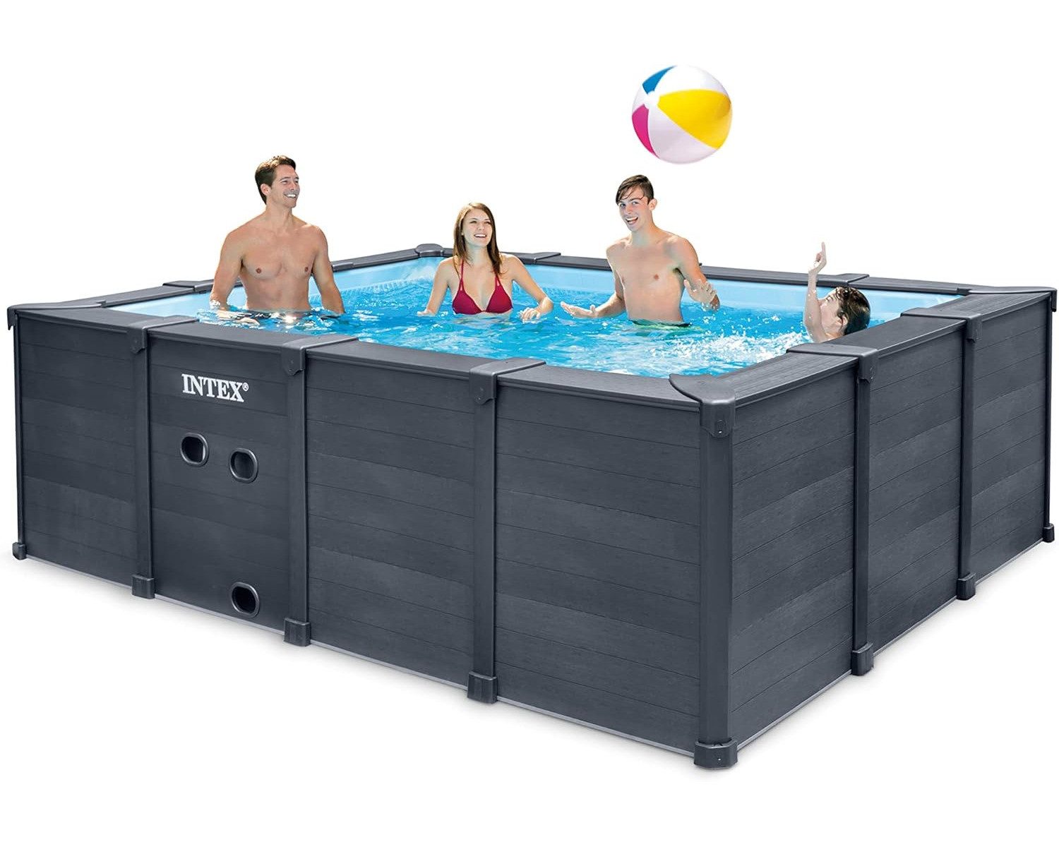 Intex Pool GraphiteGray PoolSet 400x300x124cm, Set inkl. Sandfilterpumpe, Leiter, Boden- & Abdeckplane