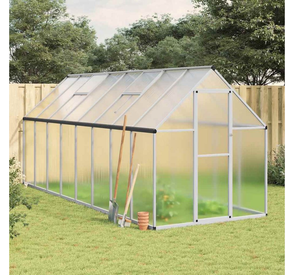 vidaXL Gewächshaus, Gewächshaus mit Fundamentrahmen Silber 445x169x195cm Aluminimum vidaXL Gewächshaus, Gewächshaus mit Fundamentrahmen Silber 445x169x195cm Aluminimum