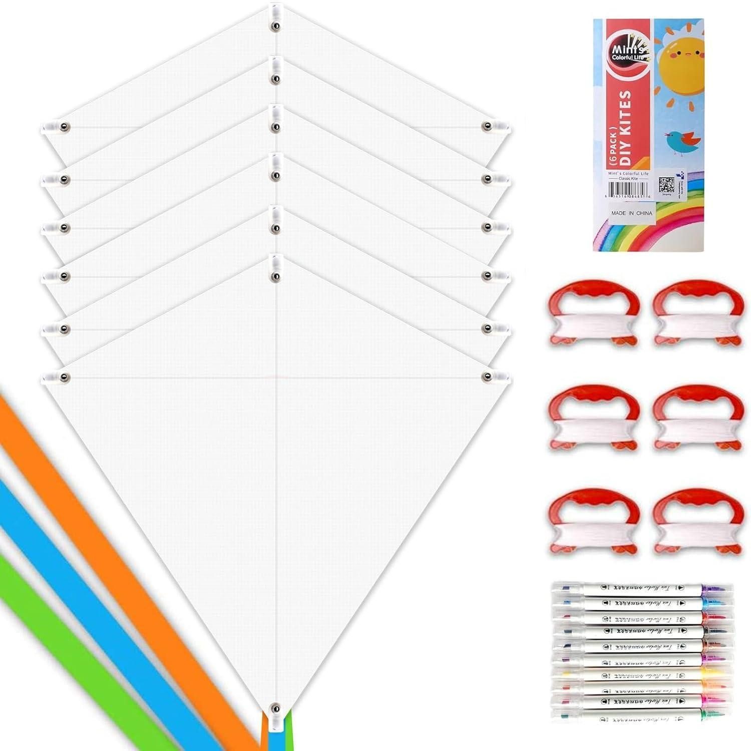 LuxusKollektion Kite DIY Летающие змеи für Kinder Set mit 6 bunte Diamantdrachen