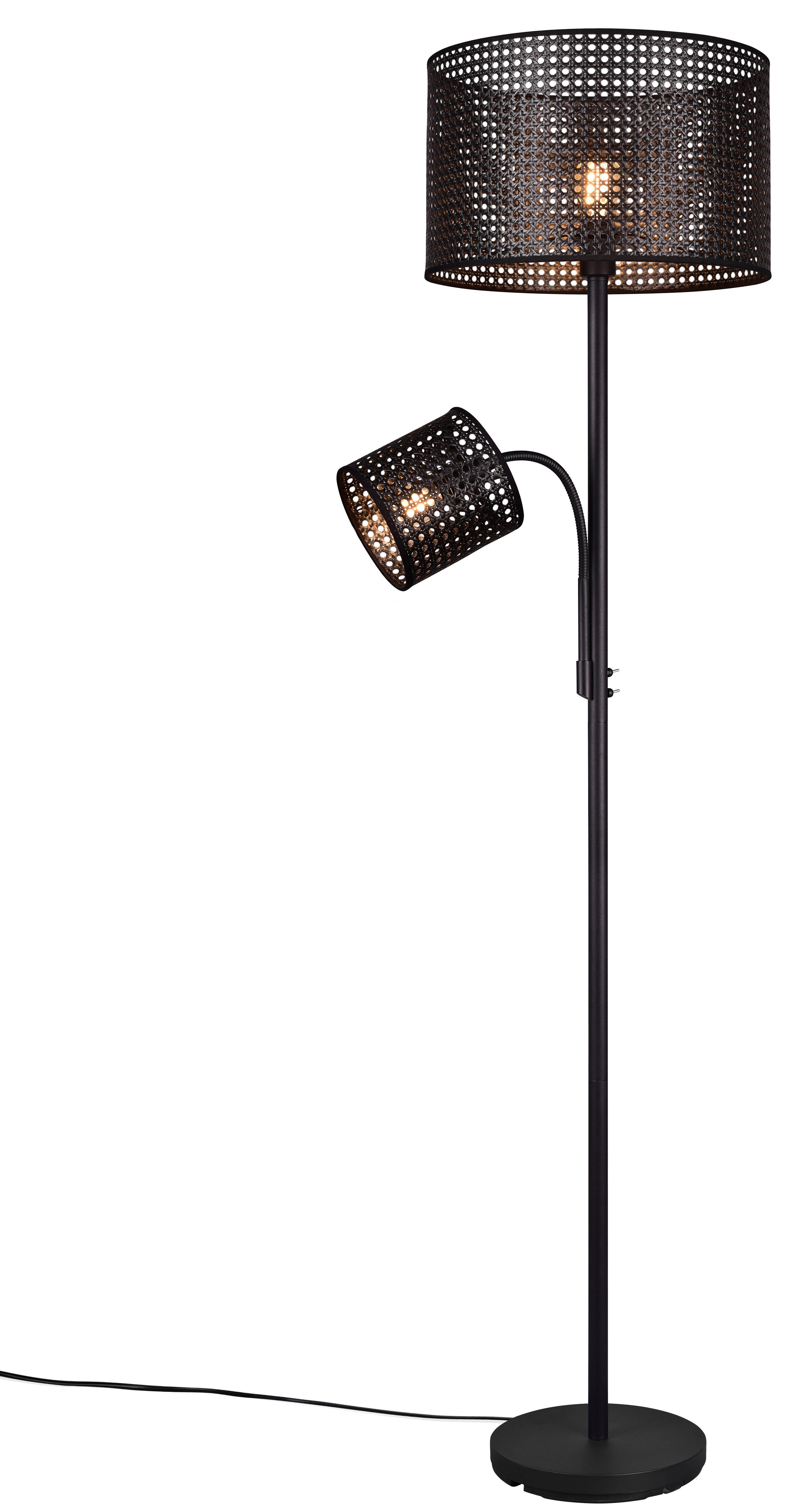 Leonique Stehlampe Jules, Ein-/Ausschalter, ohne Geflecht, Wiener Stehleuchte Lesearm, getrennt schaltbar Leuchtmittel, schwarz mit