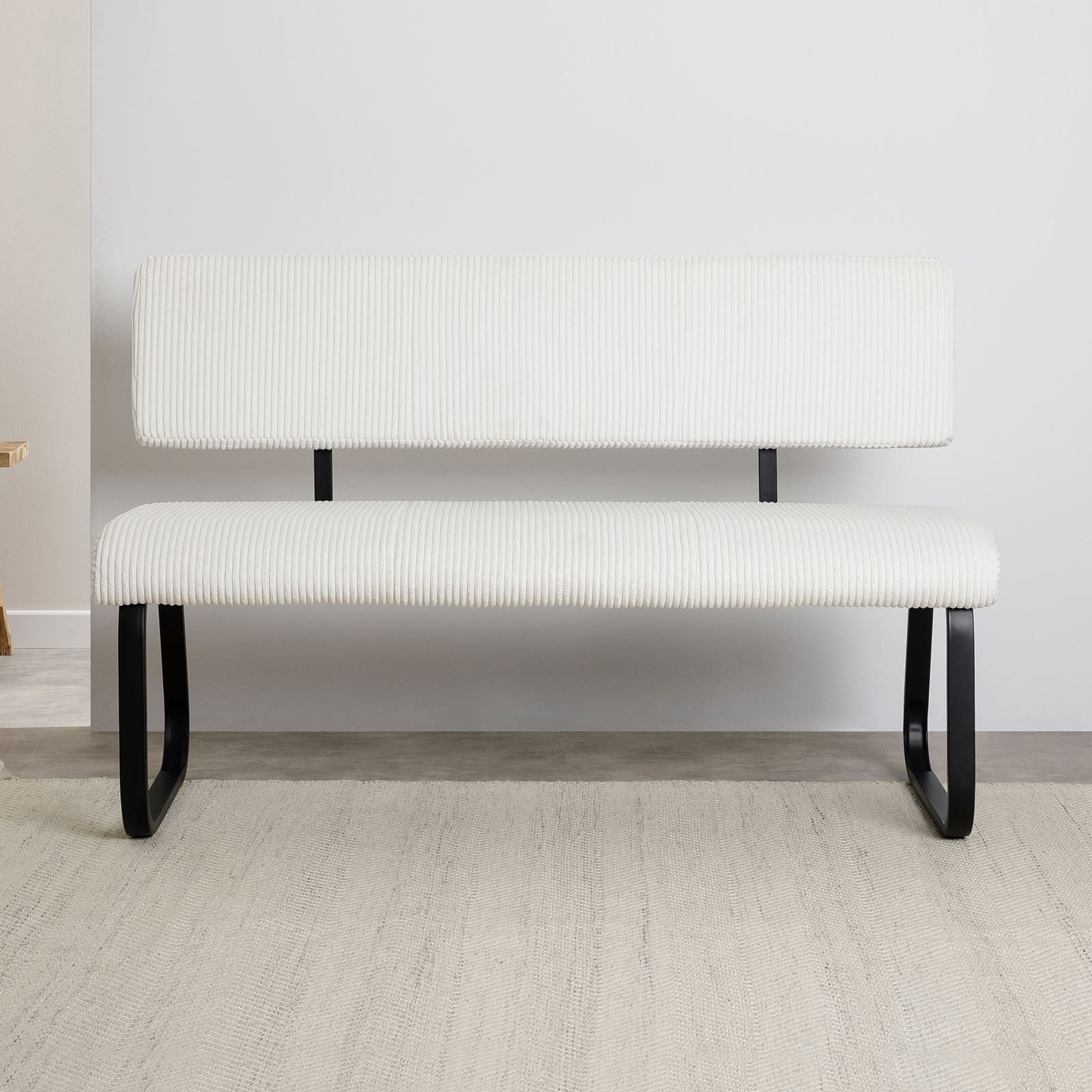 IDIMEX Essbank MATESE, Sitzbank gepolstert mit Rückenlehne Kordbezug metallgestell- weiß