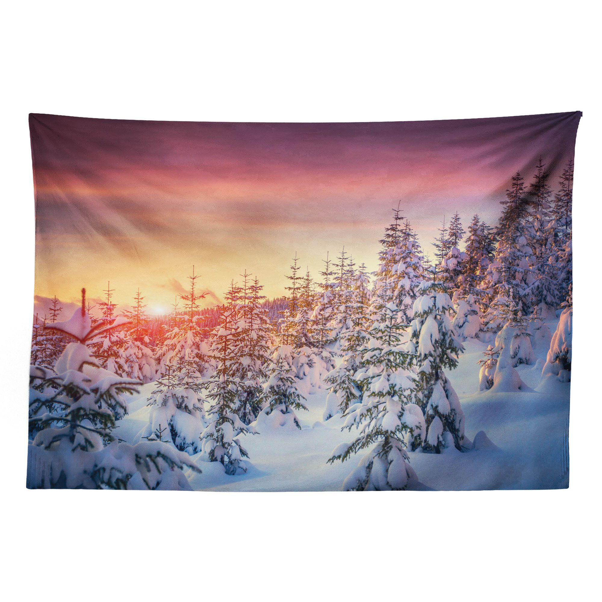 Abakuhaus Wandteppich aus Weiches Mikrofaser Stoff Für das Wohn und Schlafzimmer, rechteckig, Wald Sonnenaufgang an der Winterzeit