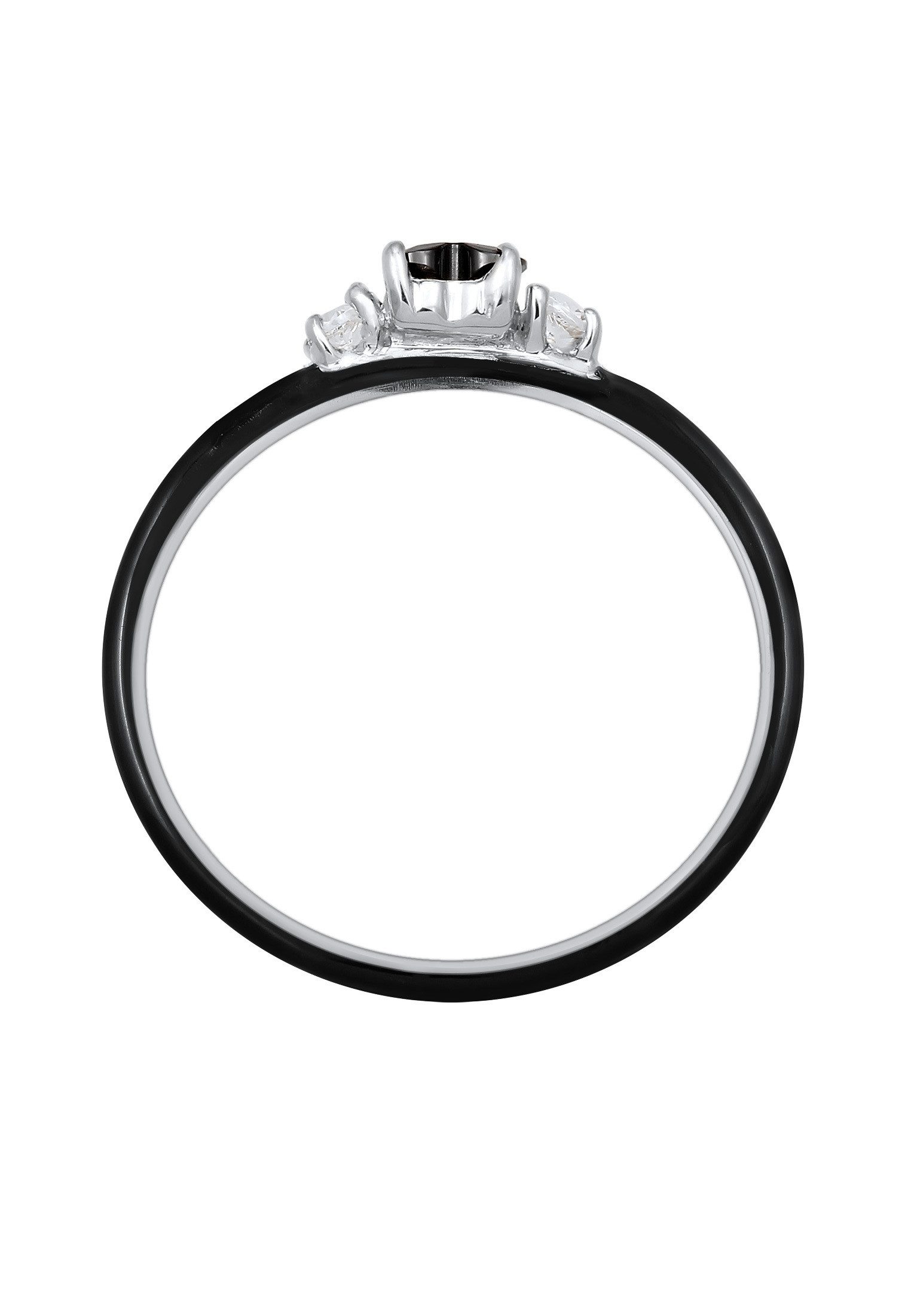 Elli Fingerring Herz Zirkonia Schwarz Emaille 925 Sterling Silber