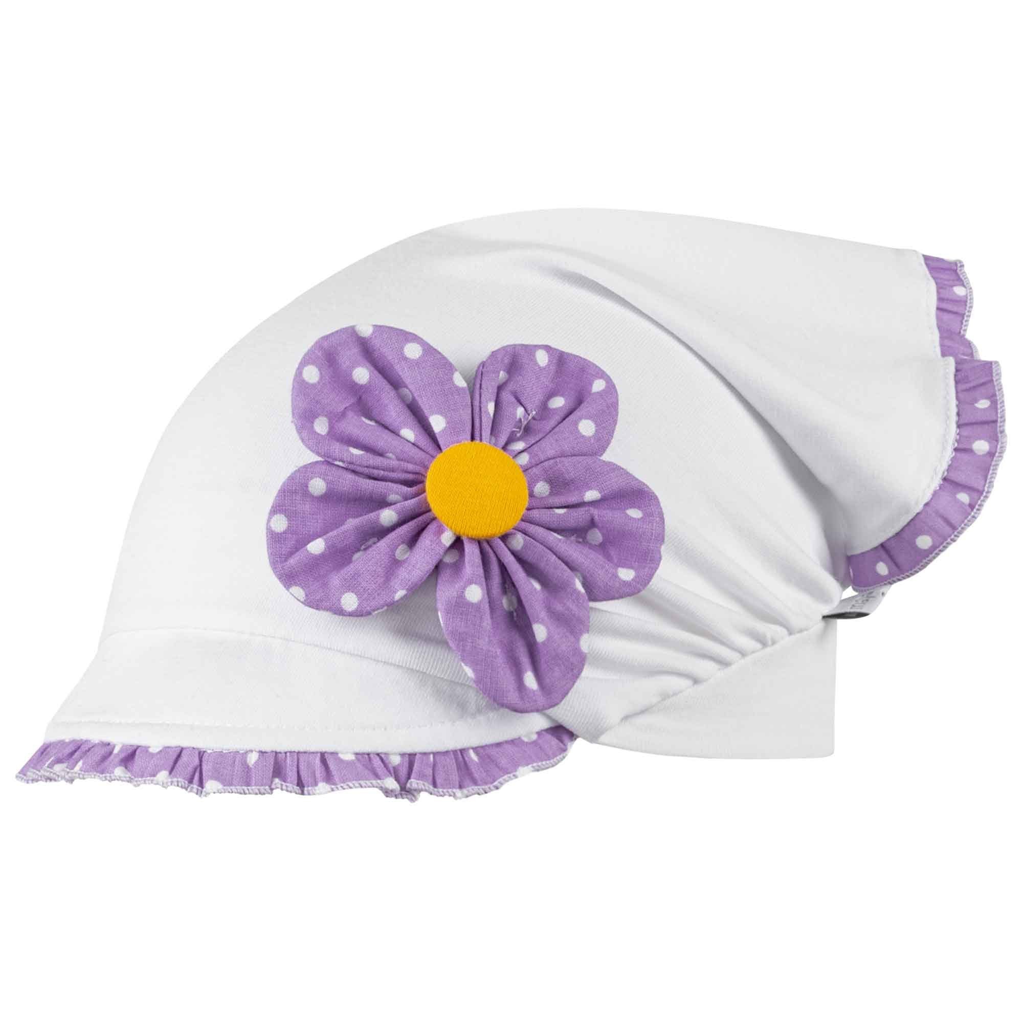 Kopftuch Sommermütze Weiß-Flieder Mädchenmütze Schirmmütze F.P.H. Maja