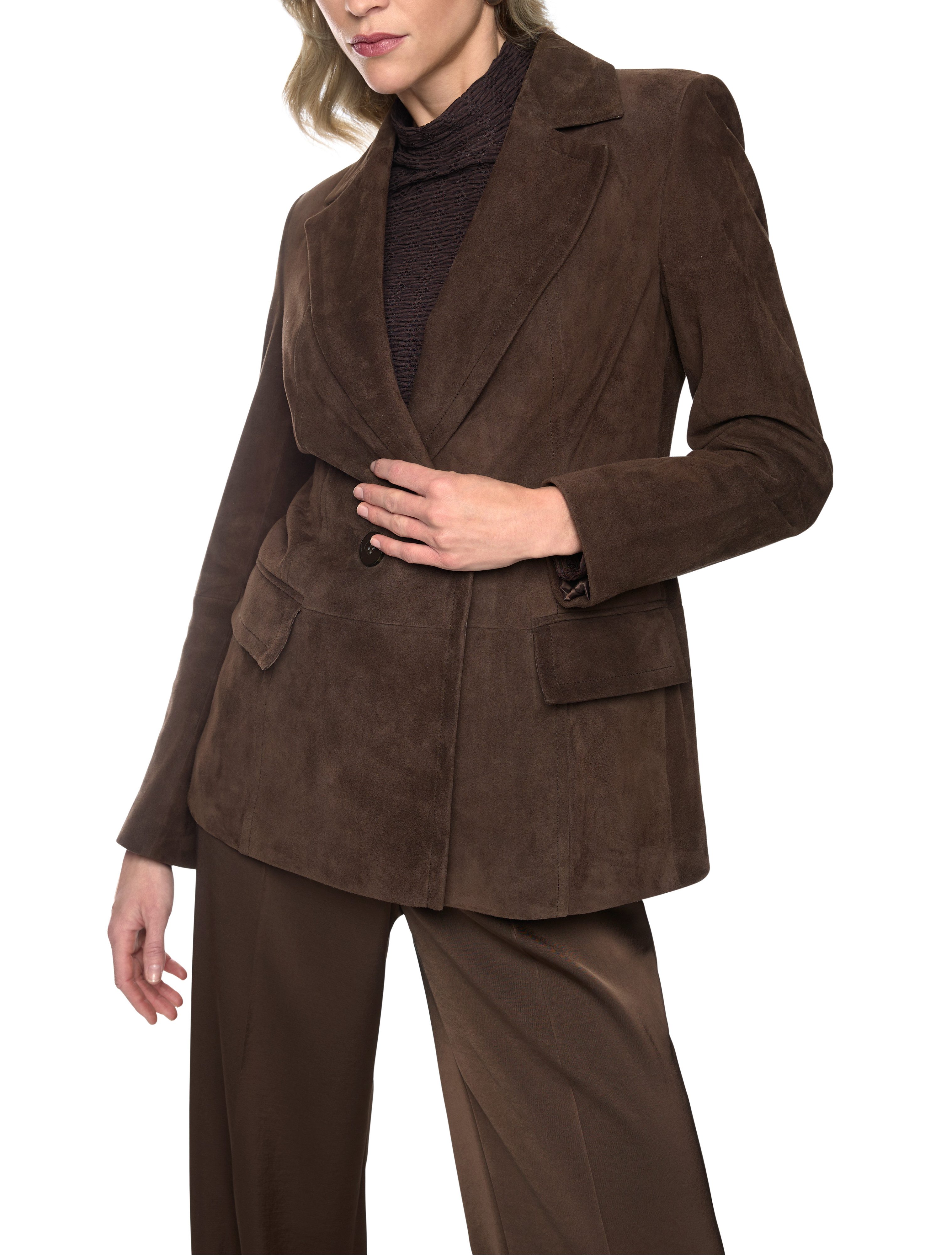 Marc Cain Longblazer Fading Flowers Premium Damenmode aus Veloursleder
