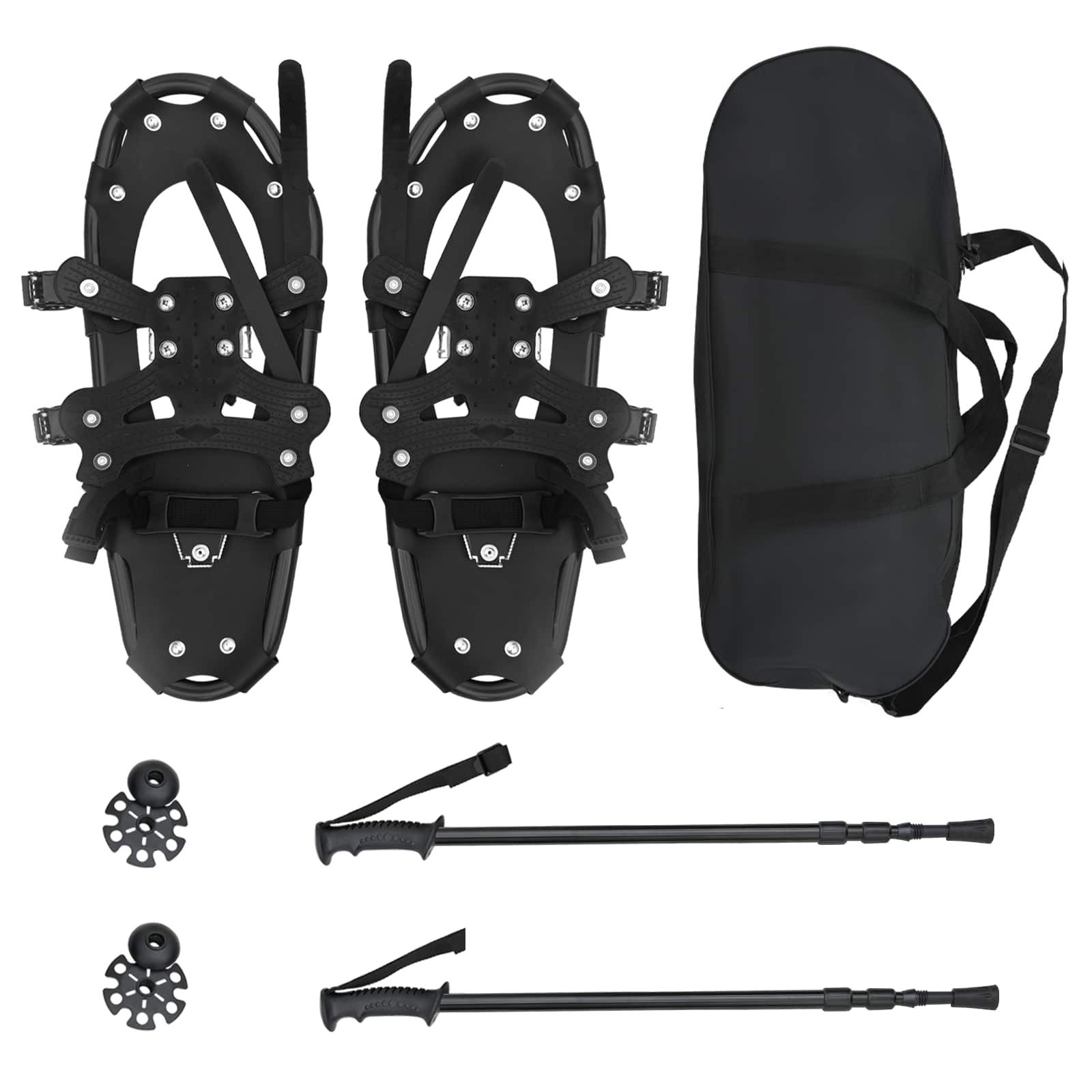 vidaXL Schneeschuhe 3 in 1 Schneeschuhe mit Wanderstöcken Schwarz 53 x 21 cm (1-tlg)