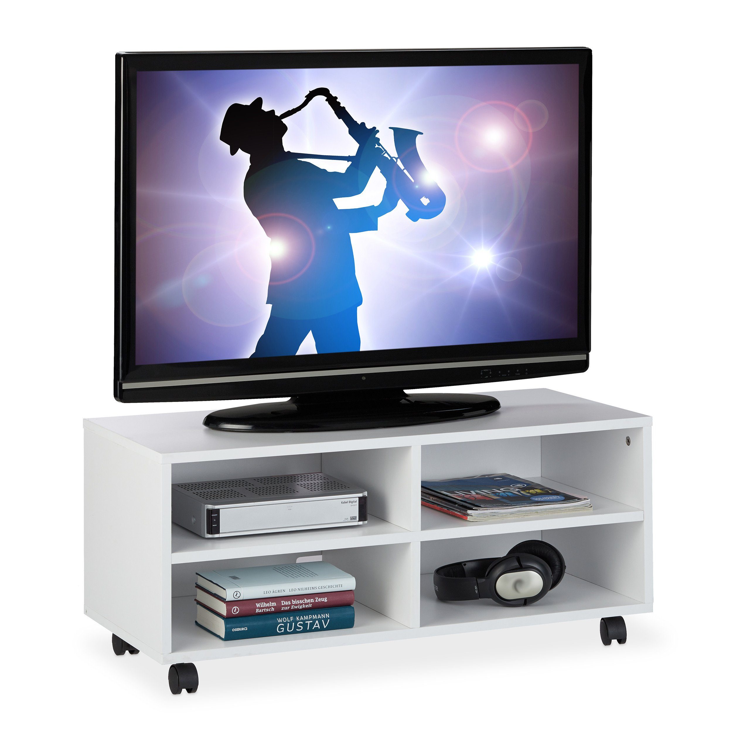 relaxdays TV-Board mit 4 Fächern rollbar günstig online kaufen