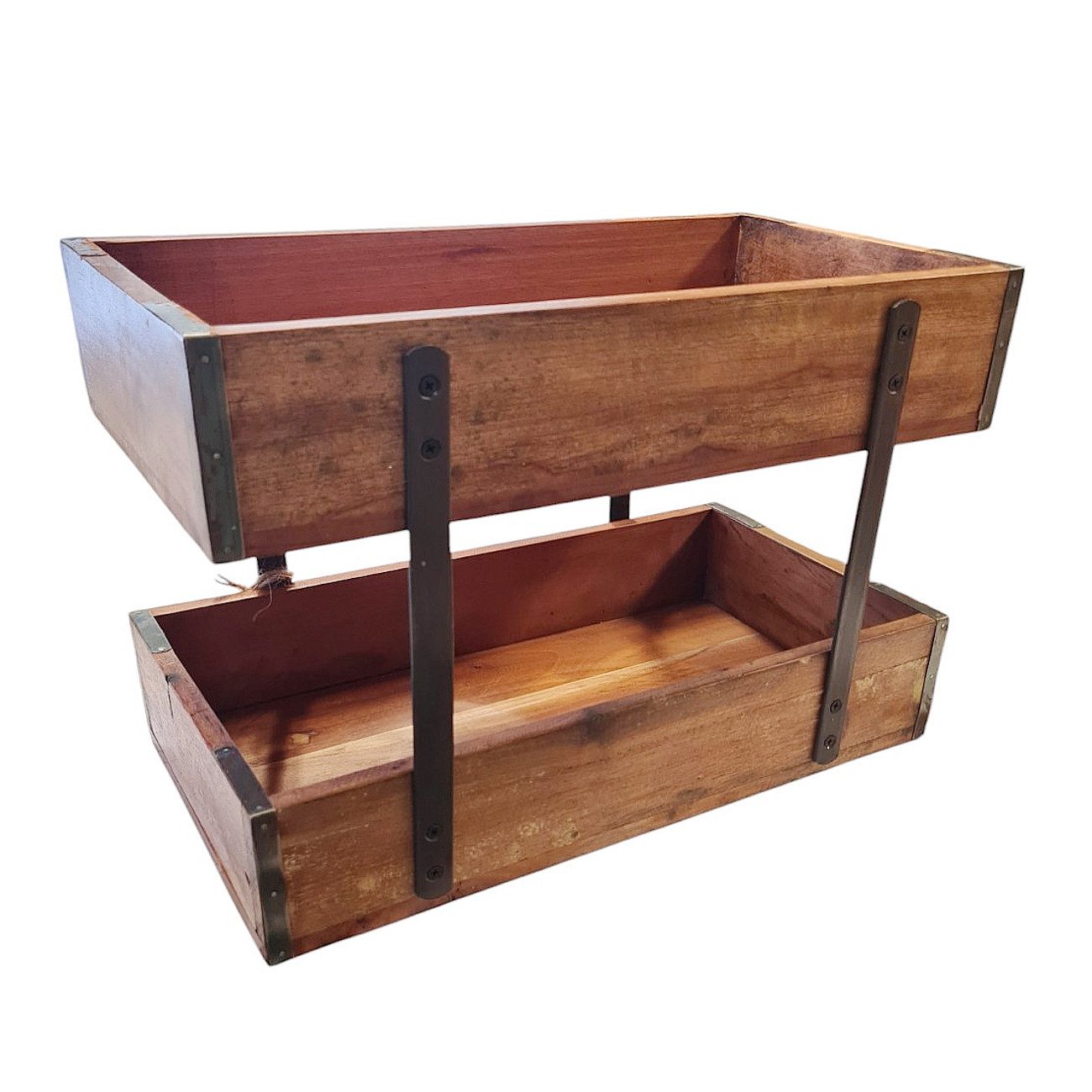 Macosa Home Dekoetagere Etagere Holz Metall Braun 45 cm Rustikal Servierständer (Rustikal Landhausstil), Holzetagere Tischdekoration Aufbewahrung Dekoschale