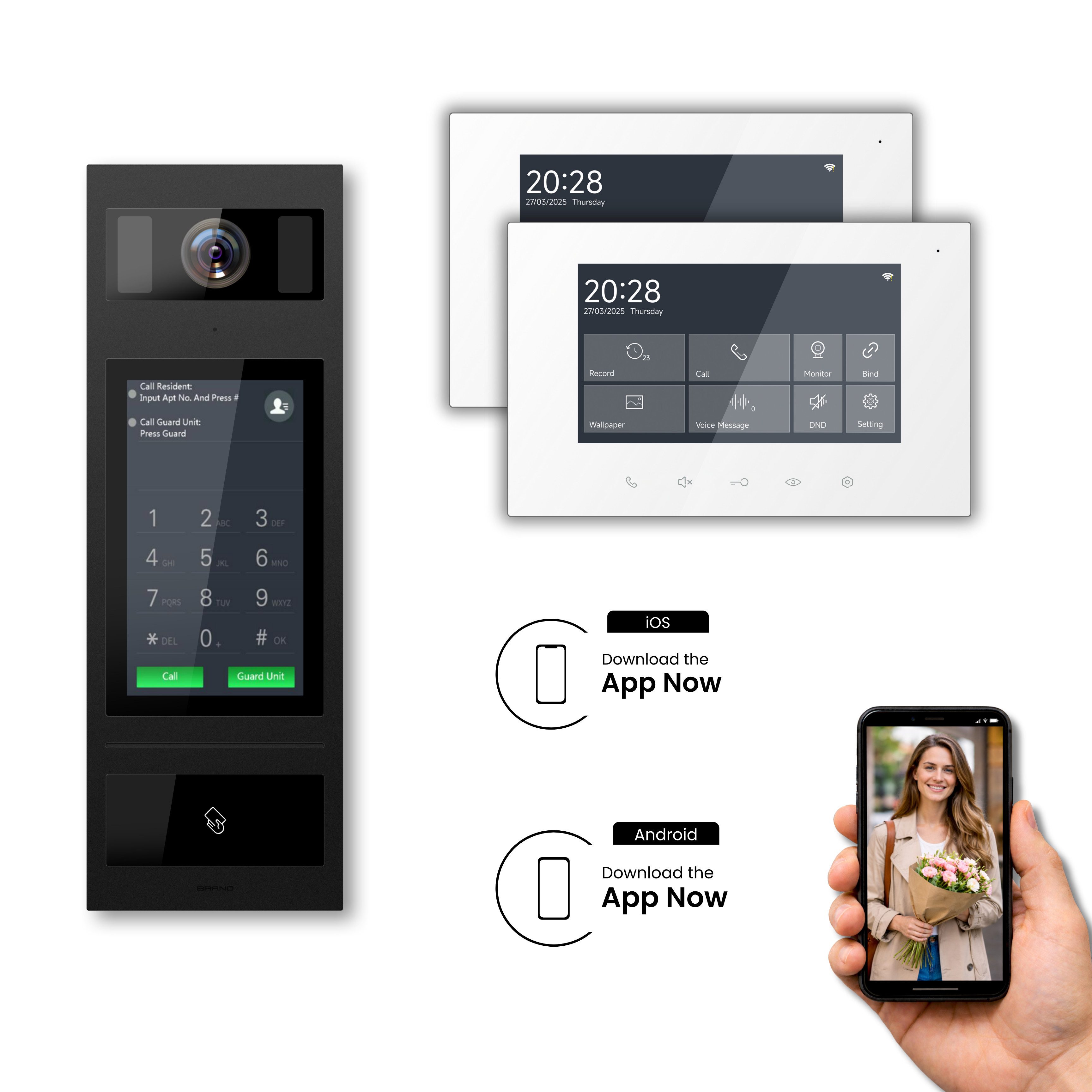 Balter Video-Türsprechanlage SCHUTZER Video-Türsprechanlage 1 Familie 2x 7 Zoll WLAN Weiß (Komplettset, 2-Draht-BUS, RFID/PIN, WLAN & App)