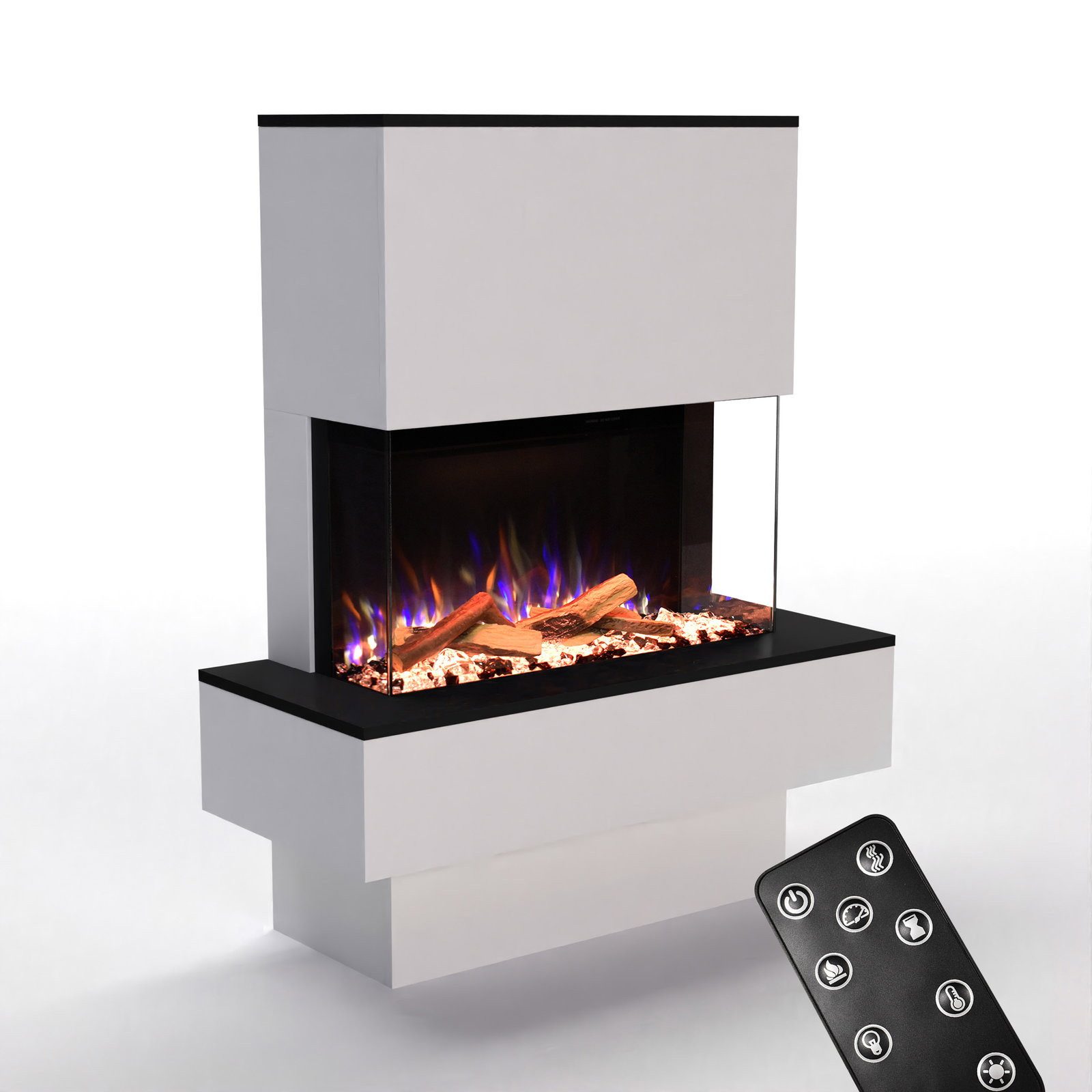 GLOW FIRE Elektrokamin PR18 E-Motion 3D, Elektrischer Kamin mit 3D Feuer mit Heizung, täuschend echte Flamme mit Heizung, 3 Dekorationen