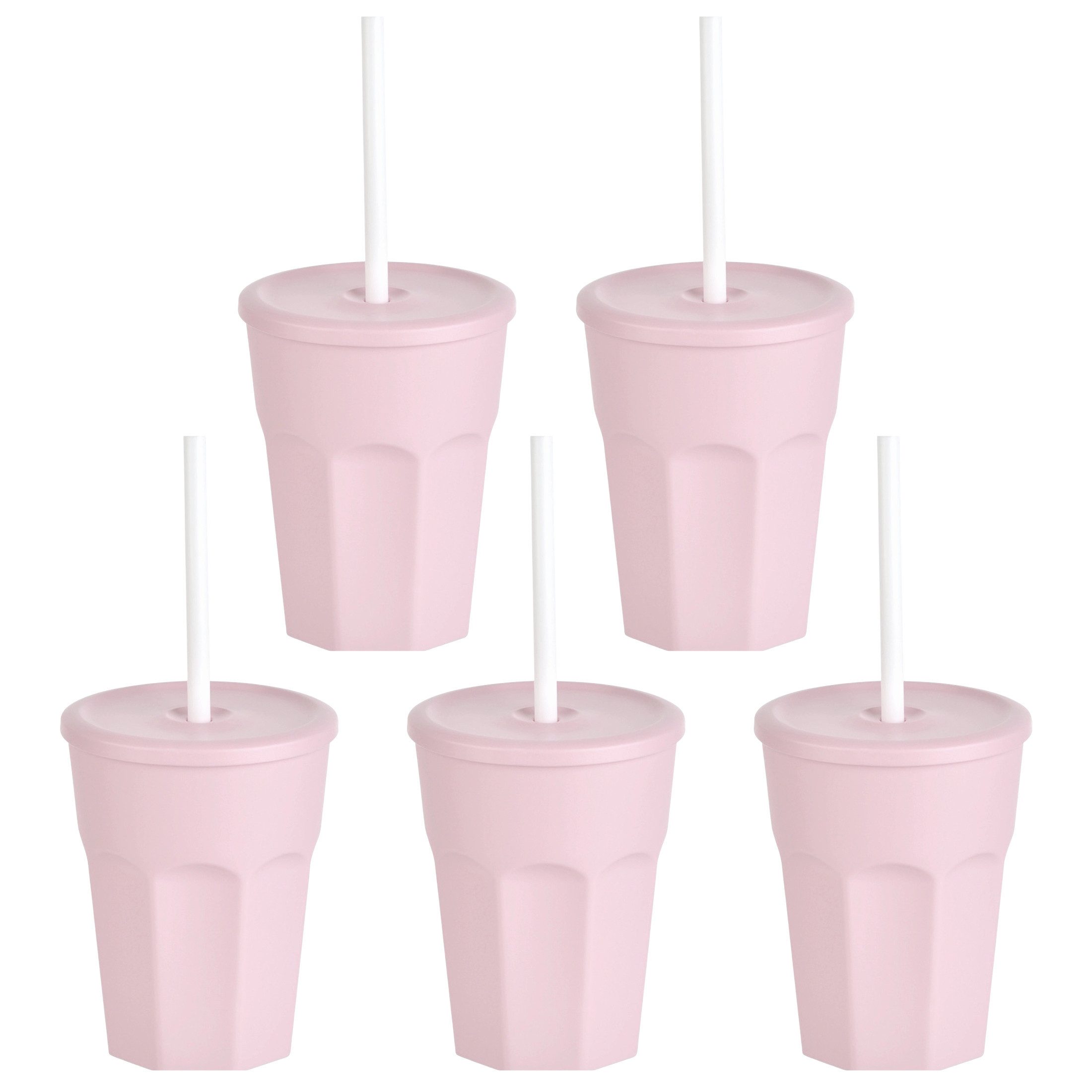 Engelland Becher Wiederverwendbare Plastikbecher mit Deckel und Strohhalm, 0,25 Liter, 5-tlg., Kunststoff, BPA-frei, spülmaschinengeeignet, lebensmittelecht, Temperaturbeständig