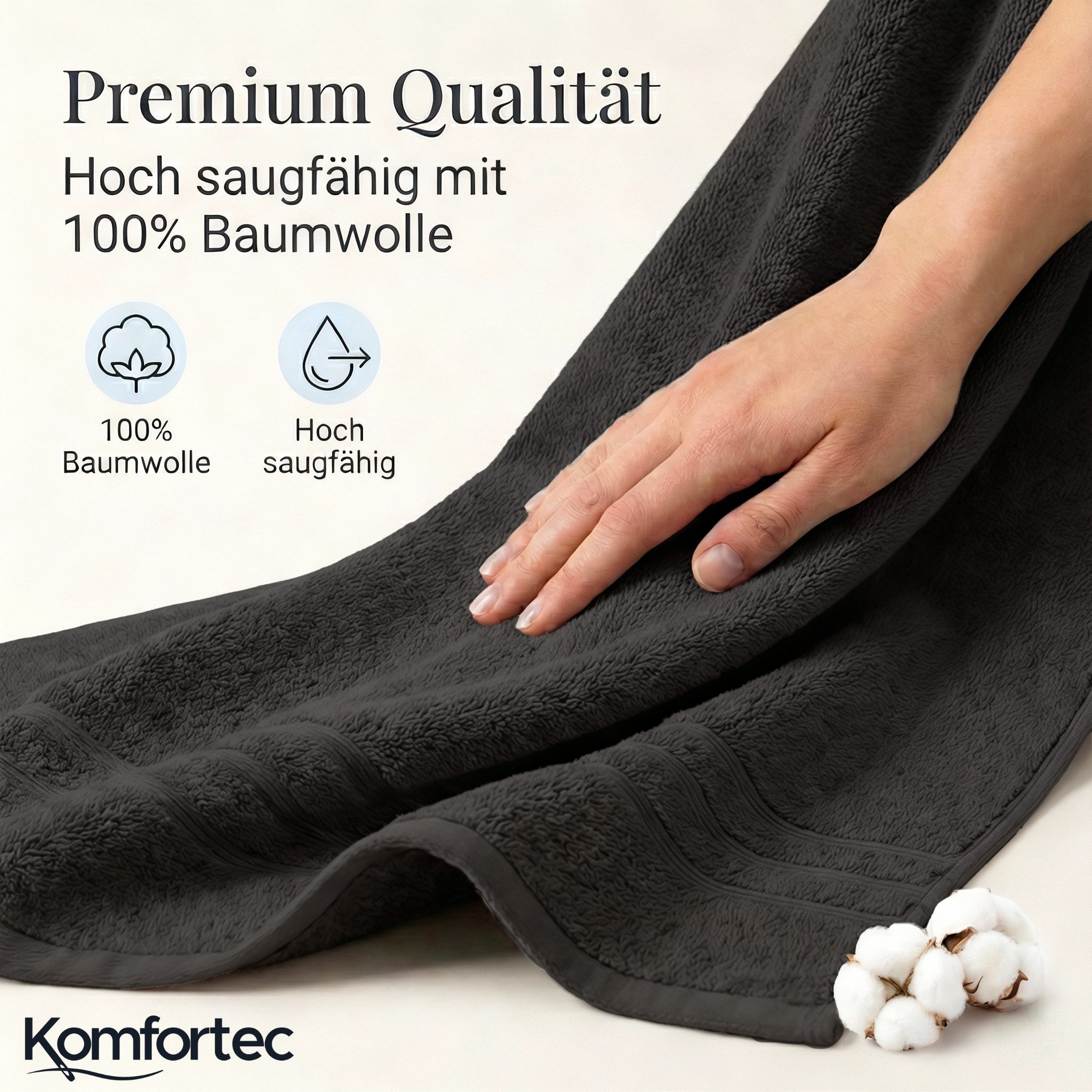 Komfortec Saunatuch Frotte aus 100% Baumwolle, Frottee (Packung, 2-St), 80x200 Saunatücher set XXL, Weich, Schnelltrocknend – Bild 4 von 5