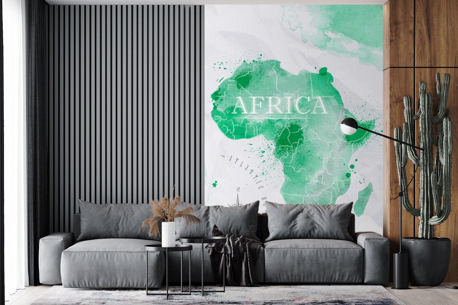 MuchoWow Fototapete Afrika - Tapete Matt, Vinyl Wohnzimmer, Montagefertig - (3 Wandtapete bedruckt, St), Aquarell, Weltkarte für