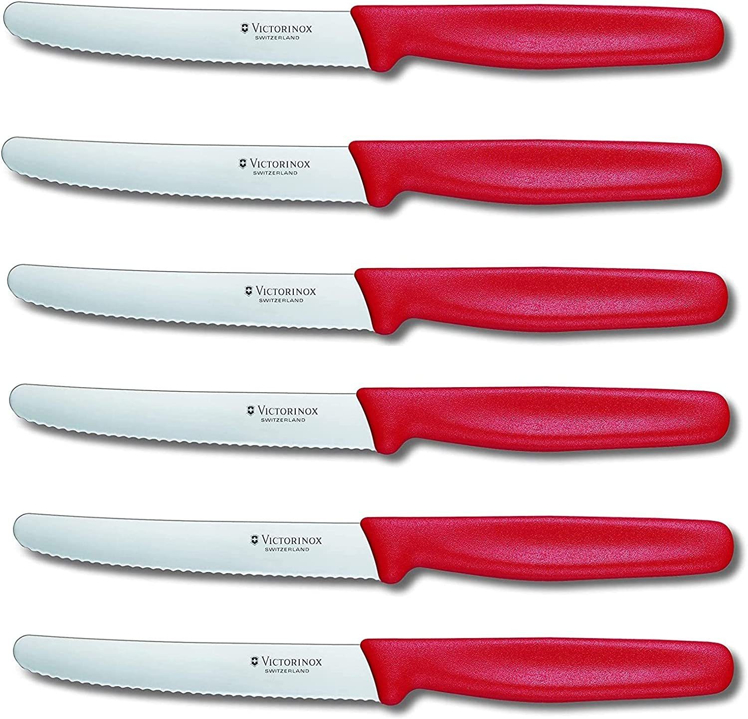 Victorinox Tafelmesser Victorinox Tafelmesser Set mit Wellenschliff, 6 Stück, Rot Standardgriff, ideal für den täglichen Gebrauch
