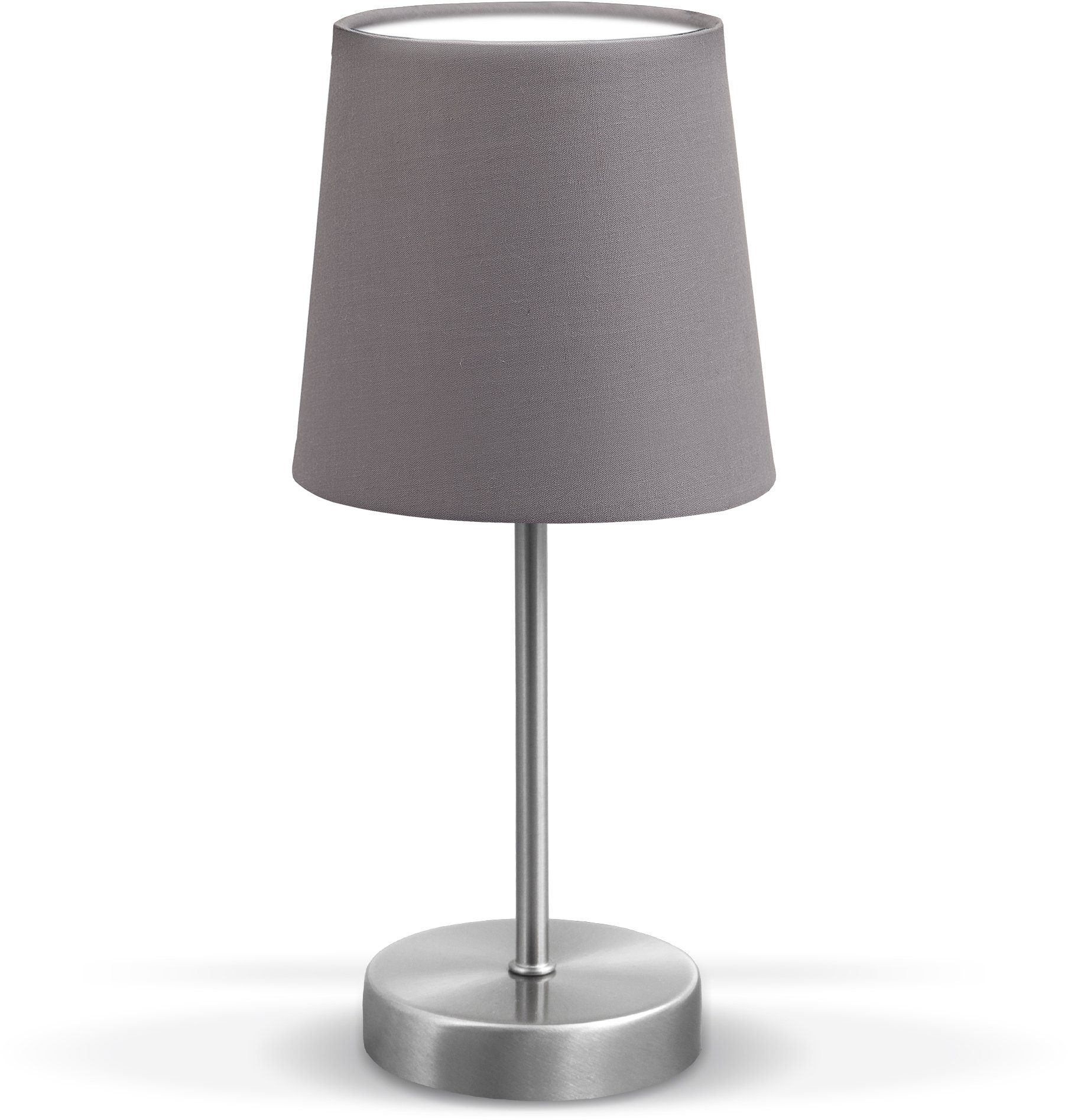 B.K.Licht Tischleuchte, ohne grau Nachttisch-Leuchte, Tischlampe, Leuchtmittel, E14, Wohnzimmerlampe, Stoff