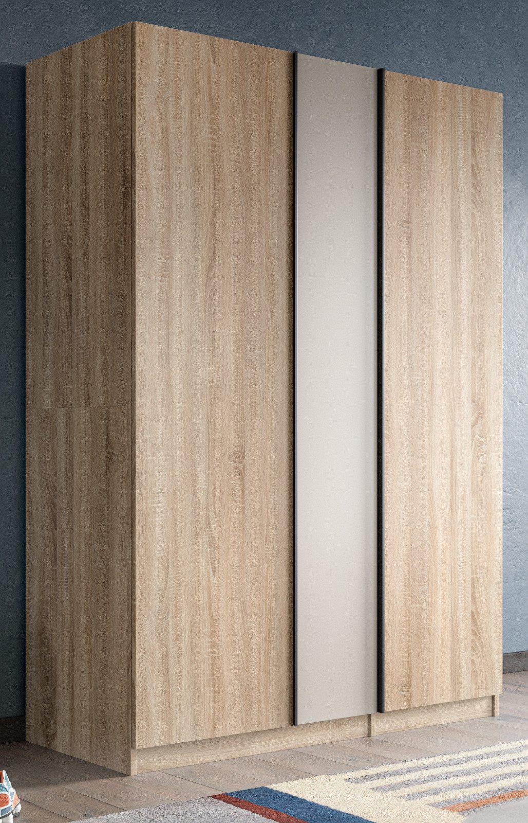 Inn.Furn Kleiderschrank Girona (Drehtürenschrank 3-türig in Eiche mit Kaschmir, 130 x 183 cm) mit 2 Kleiderstangen