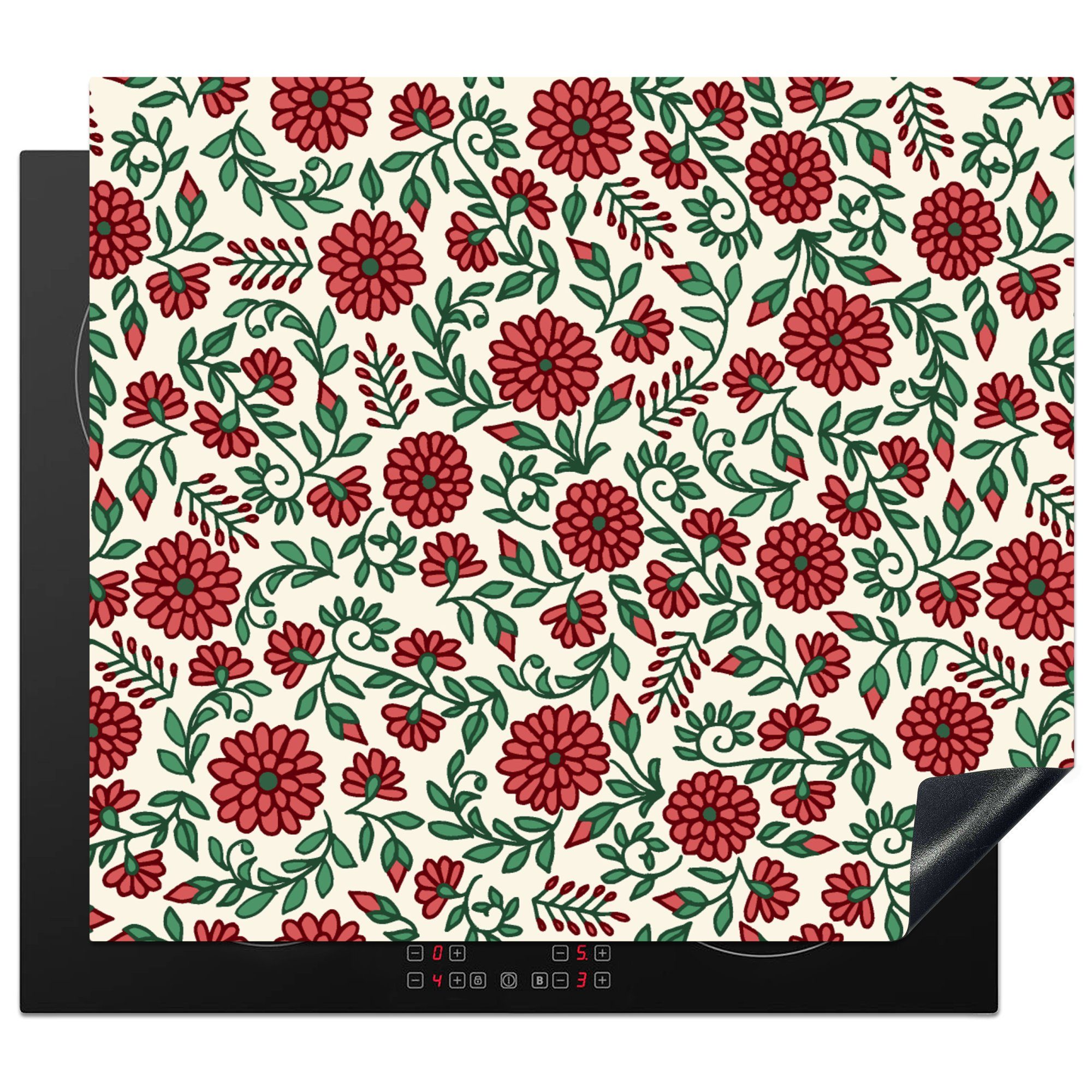 MuchoWow Herdblende-/Abdeckplatte Blumen - Pflanzen - Boho - Design., Vinyl, (1 tlg), 59x52 cm, Ceranfeldabdeckung für die küche, Induktionsmatte
