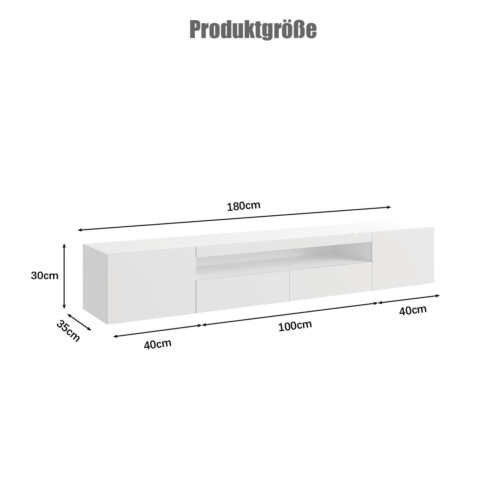 radelldar Lowboard 180cm Hochglanz mit LED-Beleuchtung und Stauraum (1 St), hängender TV-Schrank für Fernseher bis 85 Zoll