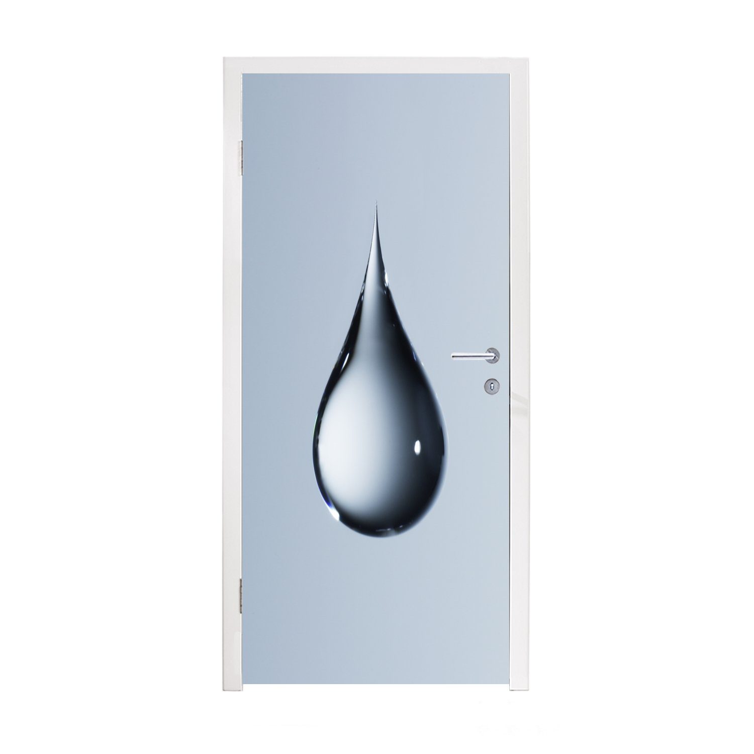 MuchoWow Türtapete Klarer hellblauer Tropfen auf grauem Hintergrund, Matt, bedruckt, (1 St), Fototapete für Tür, Türaufkleber, 75x205 cm