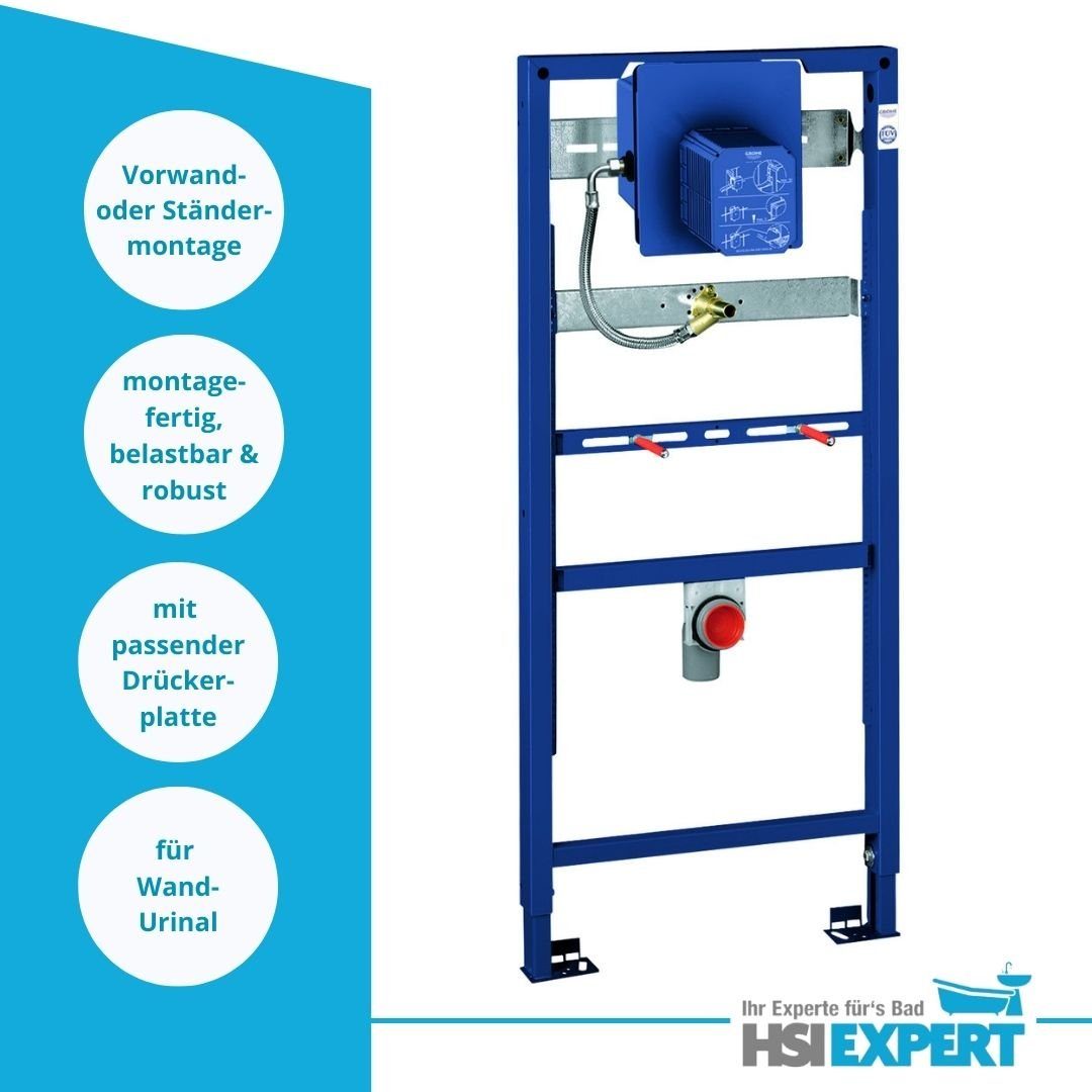 Grohe Urinal Grohe Rapid SL + Marken Urinal + Siphon Komplett-Set, Sanitärkeramik, 1-Mengen-Spülung, Abgang hinten, (Spar-Set, Komplettset)