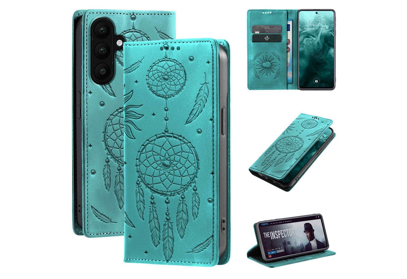 Tec-Expert Handyhülle Traumfänger Hülle Cover Blumen für Samsung Galaxy A57 5G 6.7 Zoll, 6.7, Klapphülle Case Tasche mit Kartenfächern und RFID Schutz